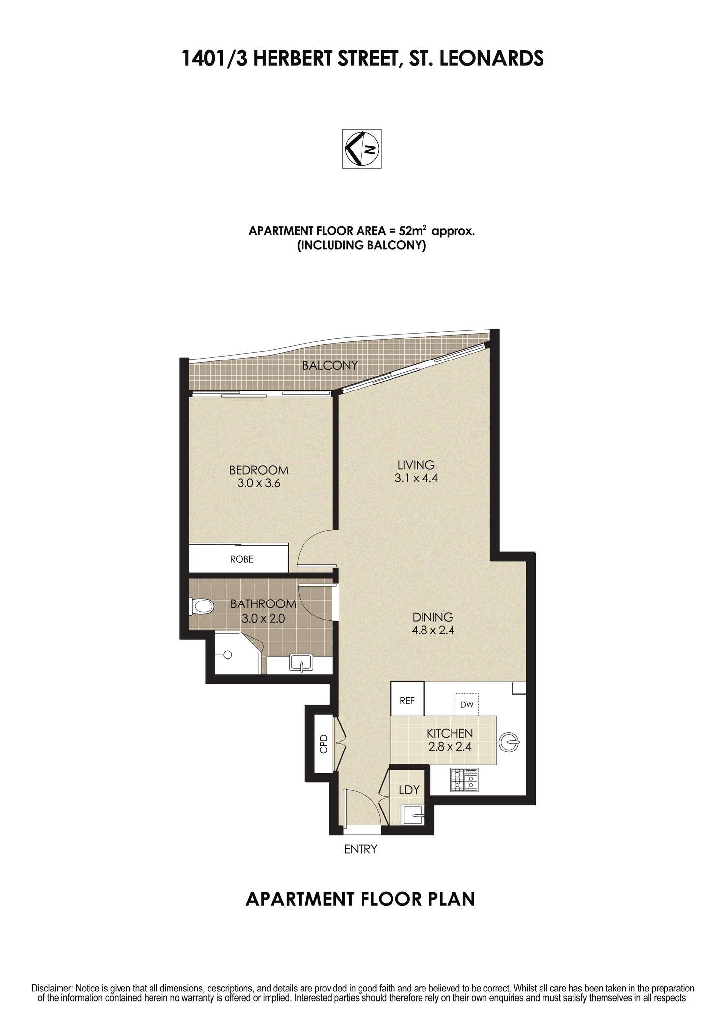 Floorplan of Homely apartment listing, 1401/3 Herbert Street, St Leonards NSW 2065