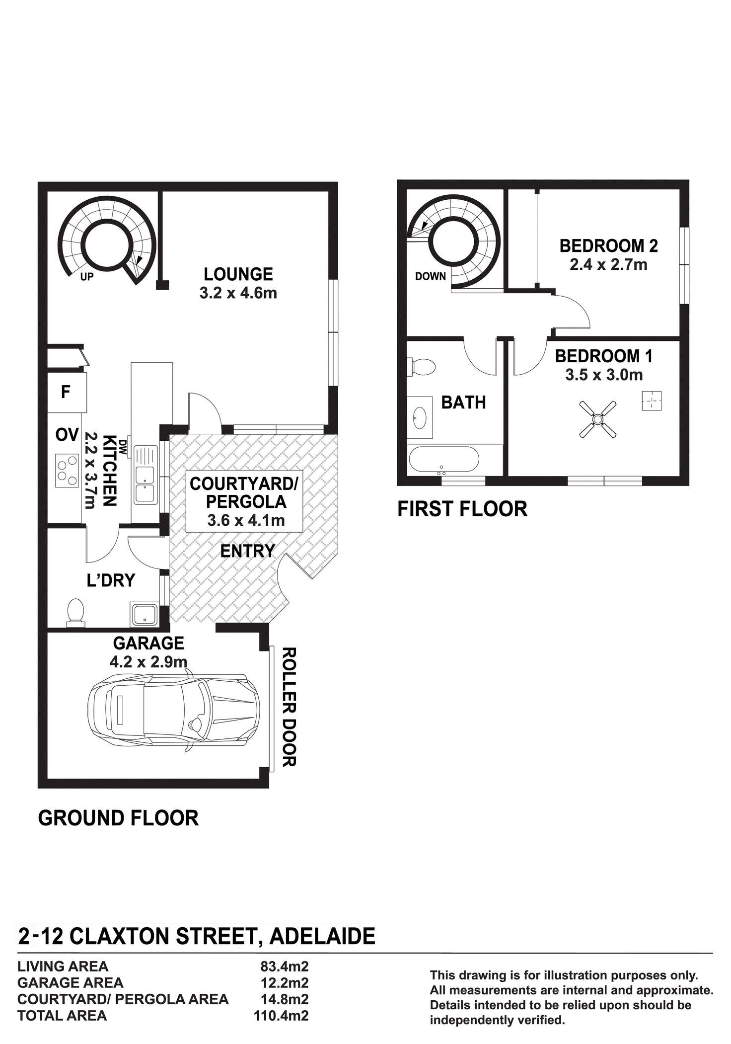 Floorplan of Homely townhouse listing, 2/12 Claxton Street, Adelaide SA 5000