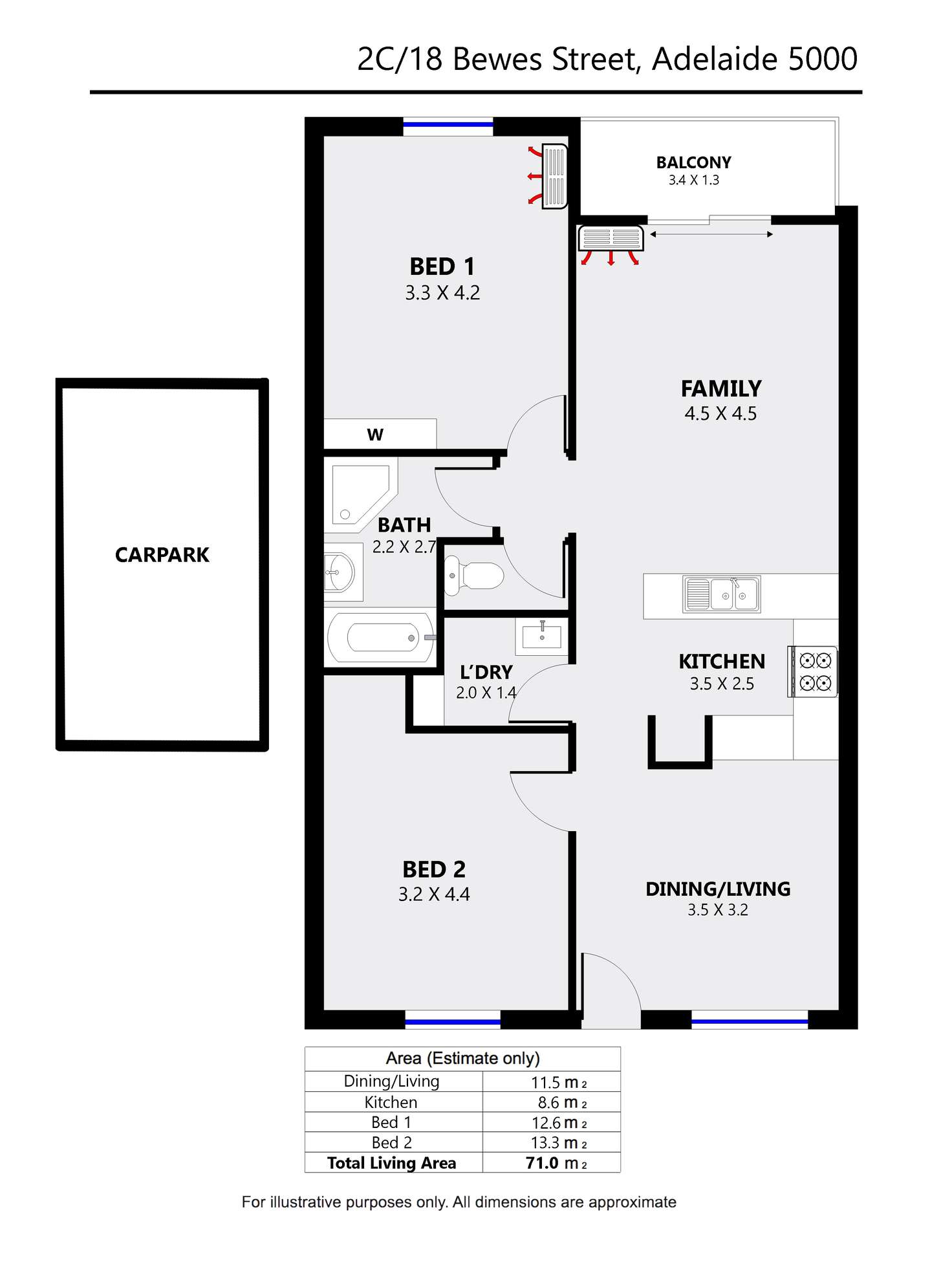 Floorplan of Homely unit listing, 2c/18 Bewes St, Adelaide SA 5000