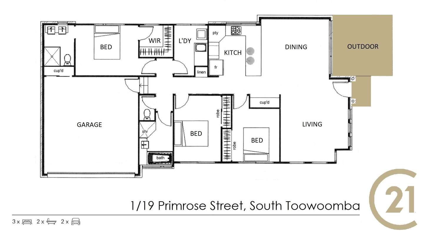 Floorplan of Homely unit listing, 1/19 Primrose Street, South Toowoomba QLD 4350