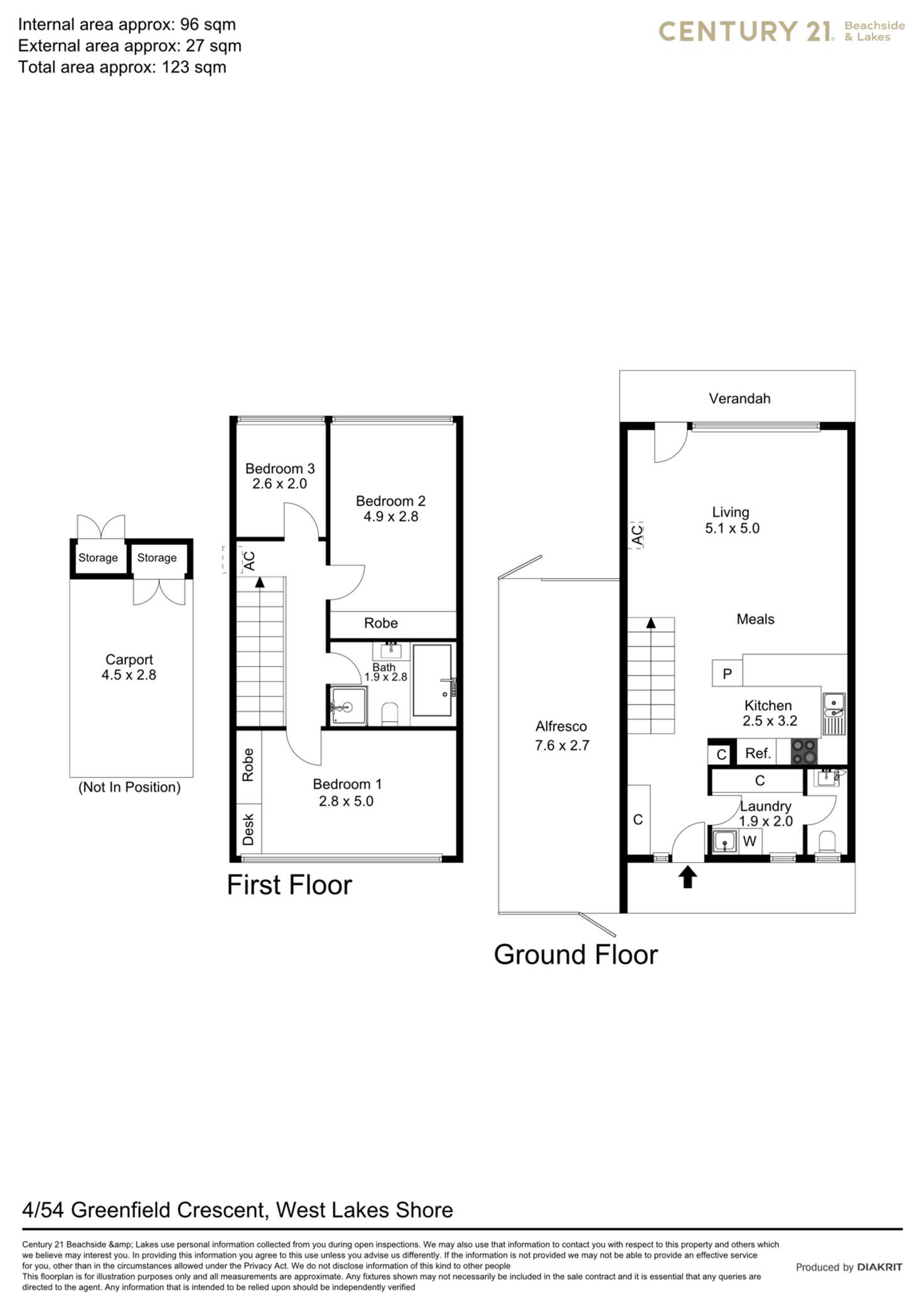 Floorplan of Homely townhouse listing, 4/54 Greenfield Crescent, West Lakes Shore SA 5020