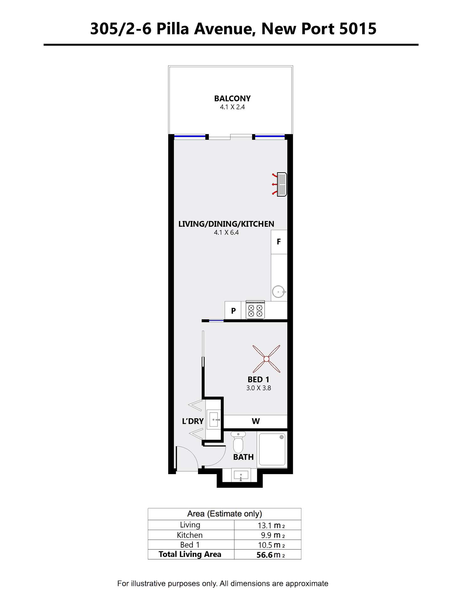 Floorplan of Homely apartment listing, 305 2-6 Pilla Avenue, New Port SA 5015