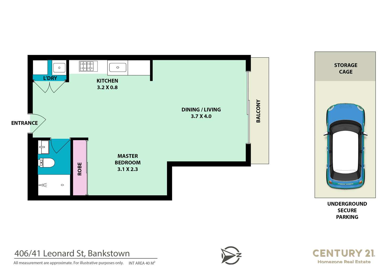 Floorplan of Homely studio listing, 406/41 Leonard Street, Bankstown NSW 2200