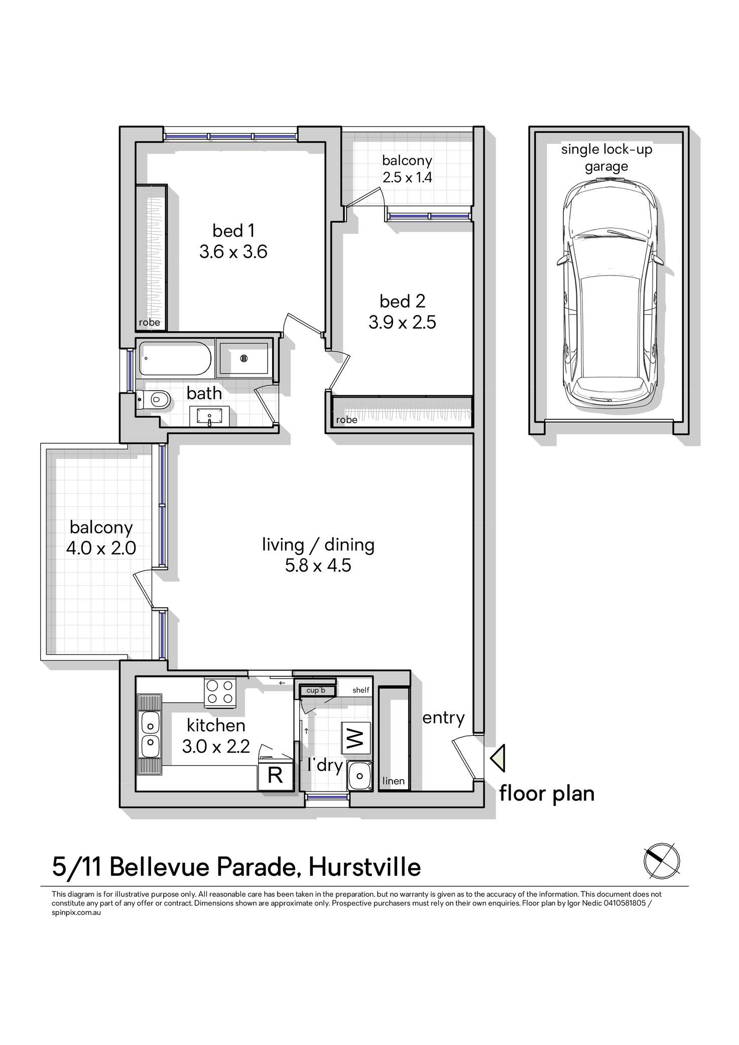 Floorplan of Homely apartment listing, 5/11 Bellevue Parade, Hurstville NSW 2220