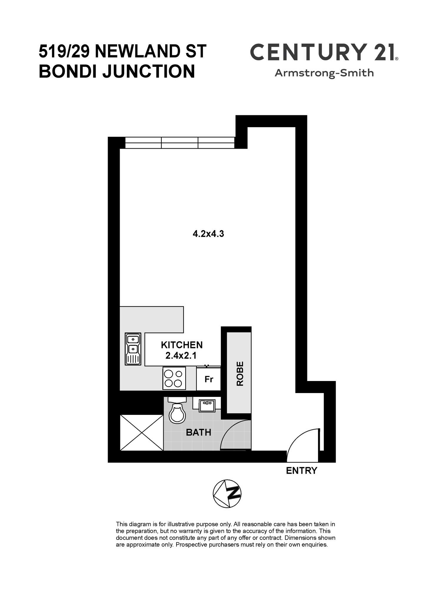 Floorplan of Homely studio listing, 519/29 Newland Street, Bondi Junction NSW 2022