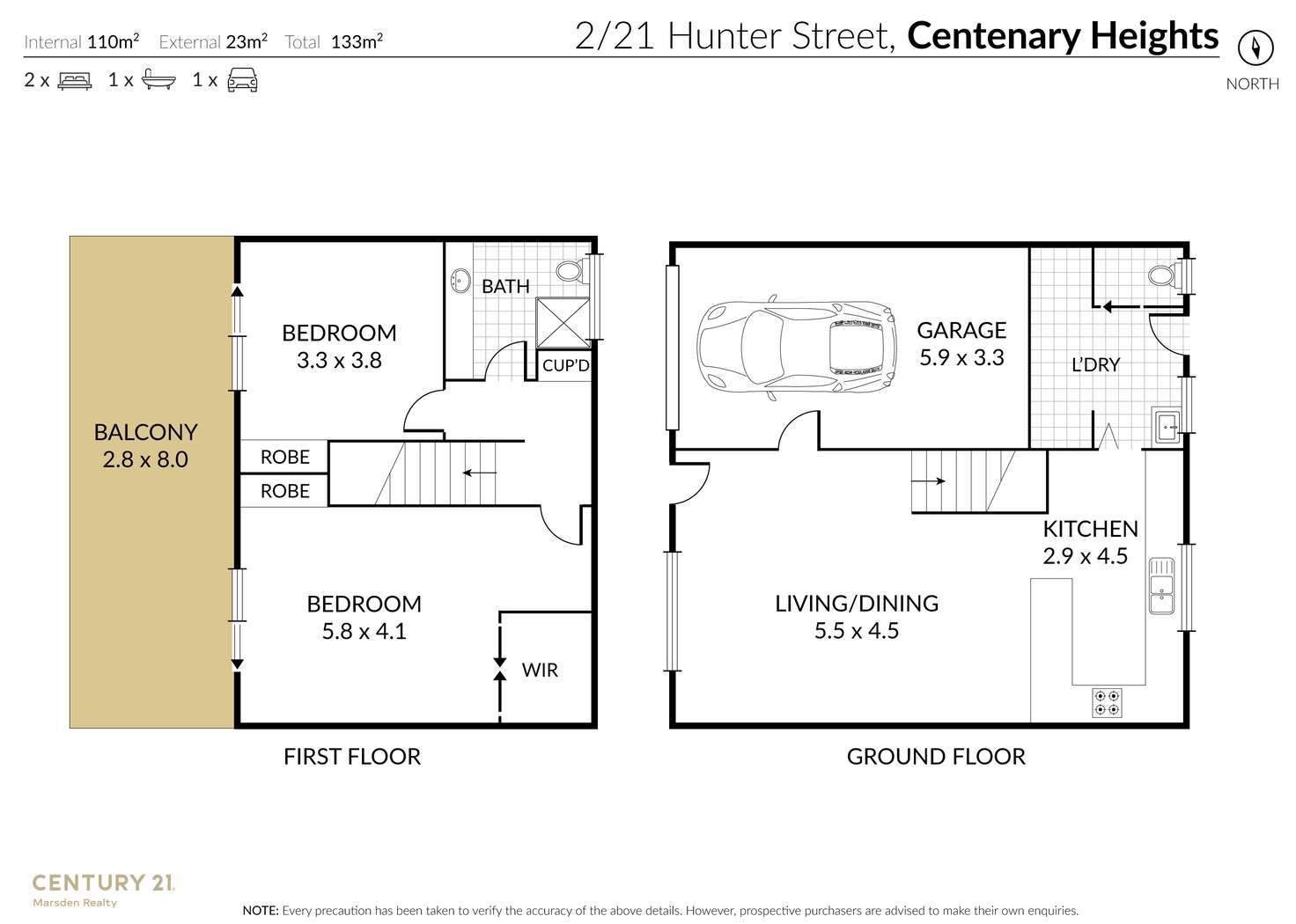 Floorplan of Homely unit listing, 2/21 Hunter Street, Centenary Heights QLD 4350