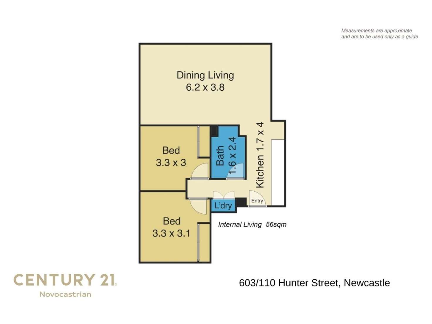 Floorplan of Homely apartment listing, 603/110 Hunter Street, Newcastle NSW 2300