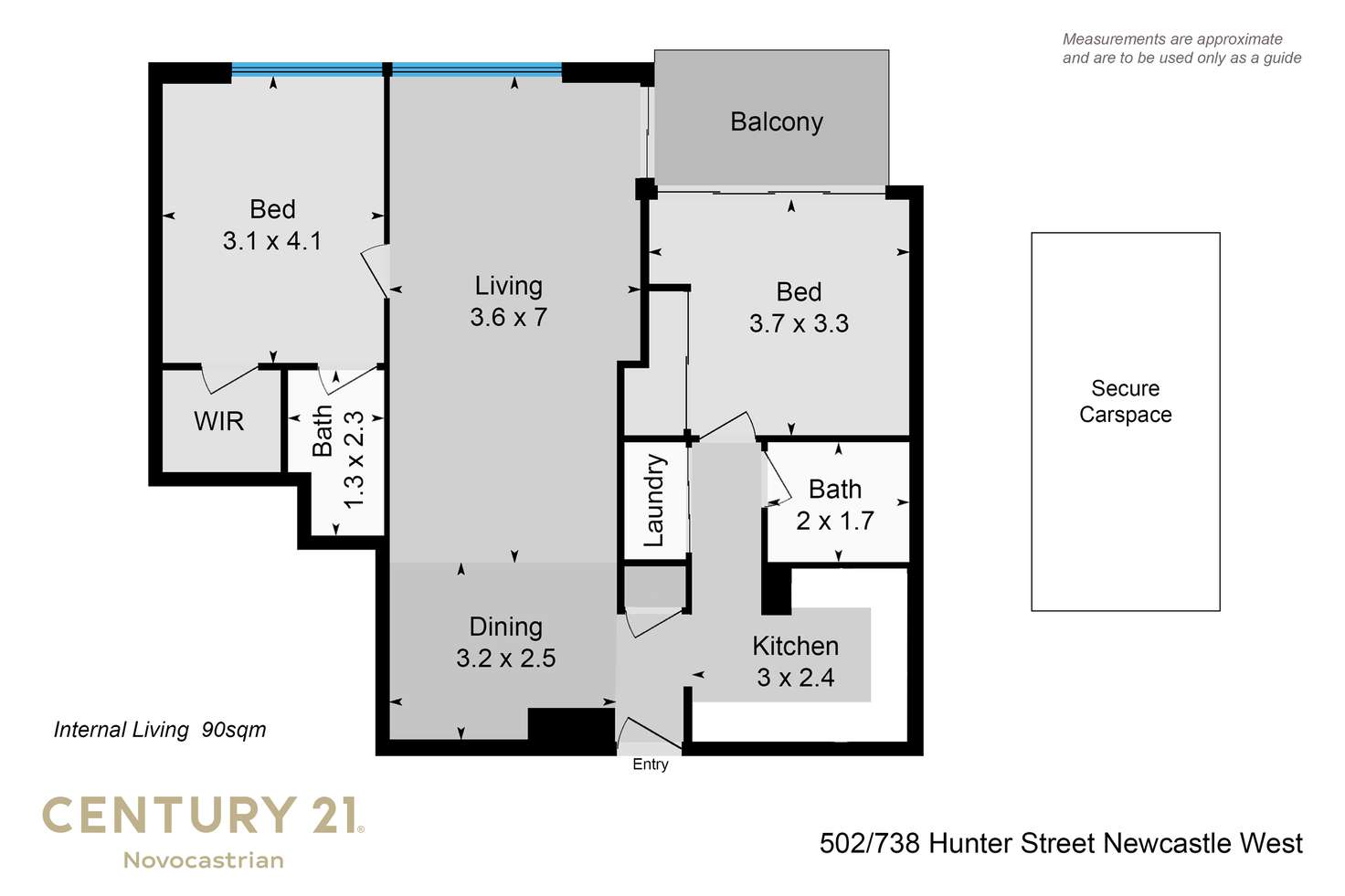 Floorplan of Homely apartment listing, 502/738 Hunter Street, Newcastle West NSW 2302