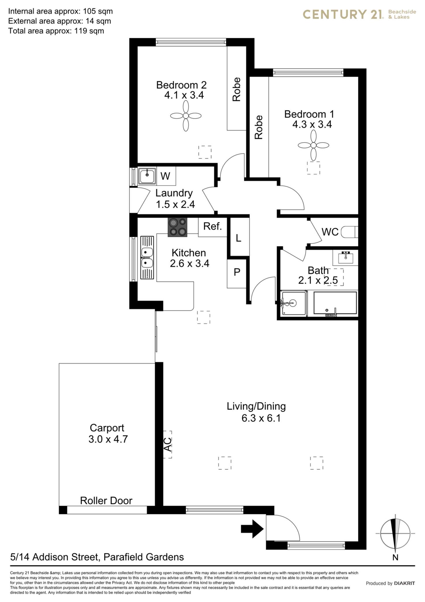 Floorplan of Homely unit listing, 5/14 Addison Street, Parafield Gardens SA 5107