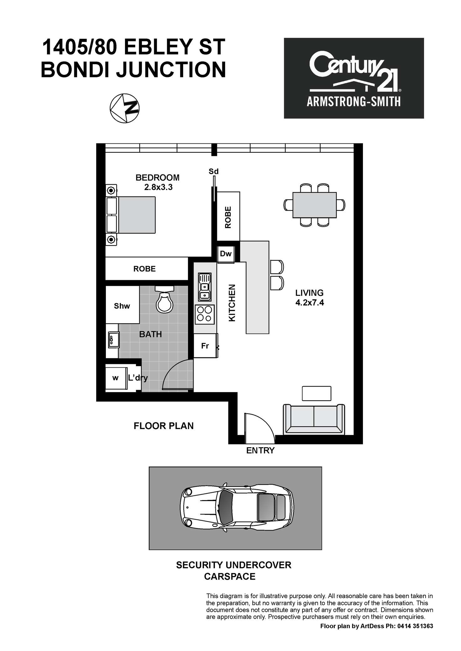 Floorplan of Homely apartment listing, 1405/80 Ebley Street, Bondi Junction NSW 2022