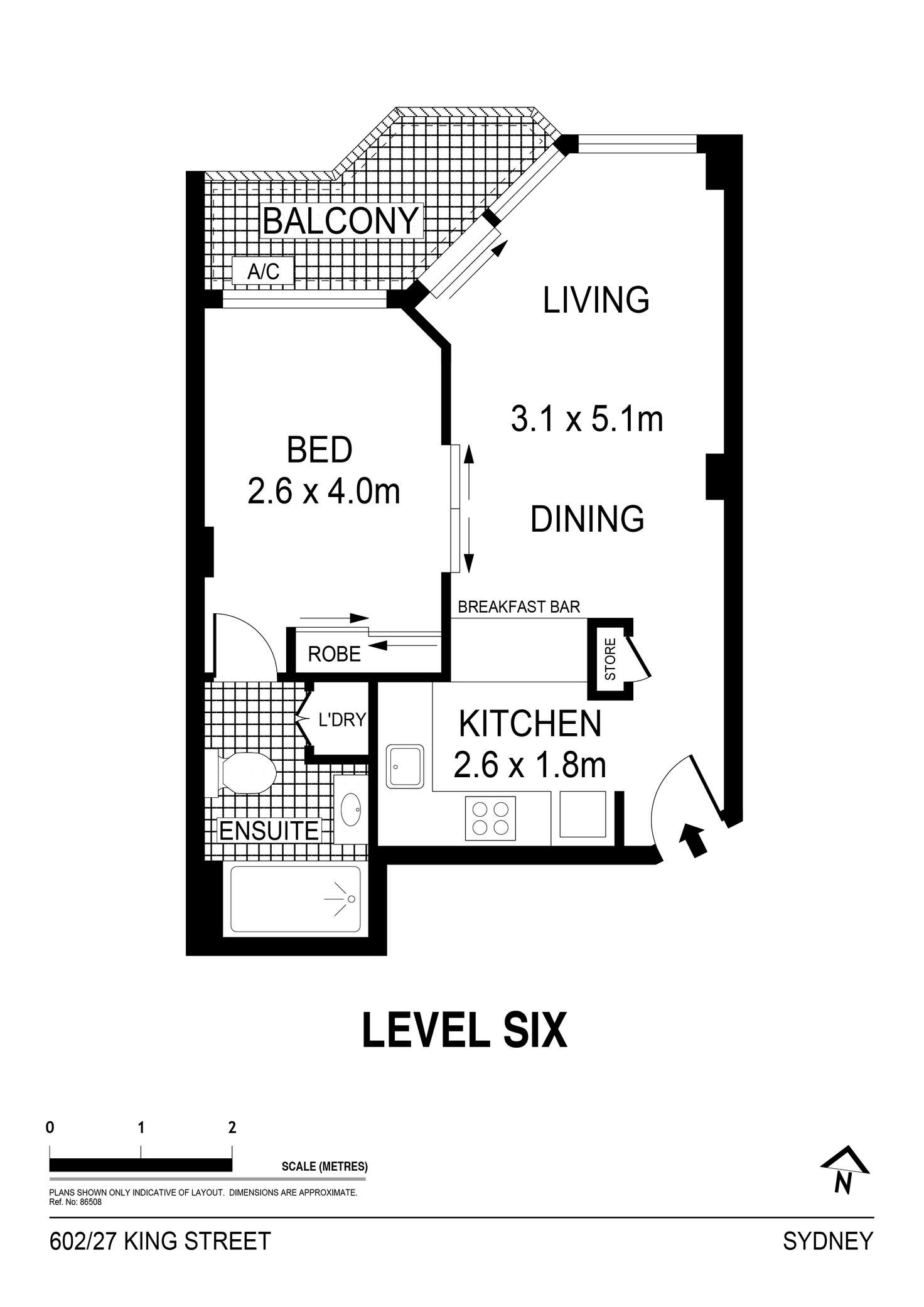 Floorplan of Homely apartment listing, 602/27 King Street, Sydney NSW 2000