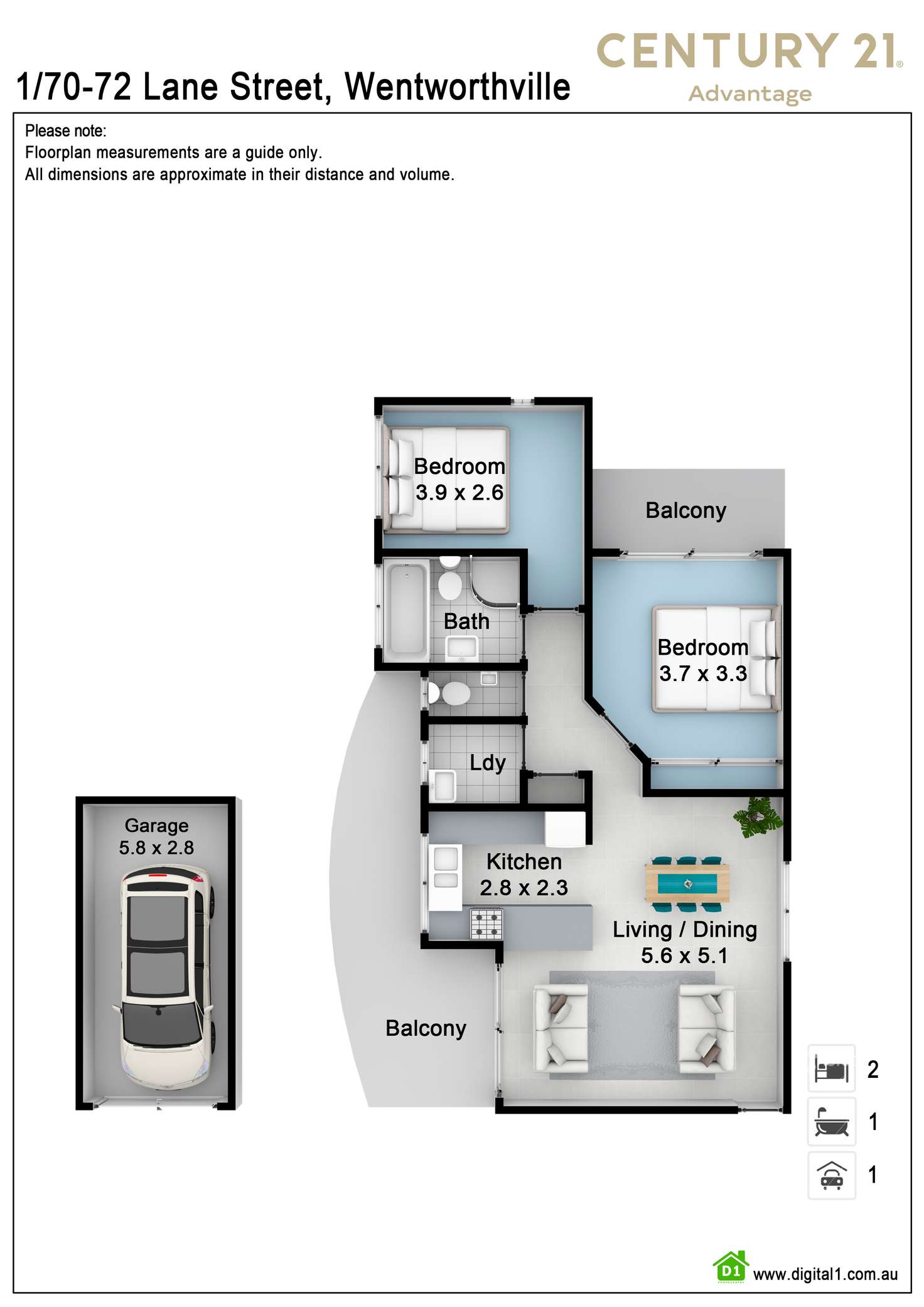 Floorplan of Homely unit listing, 1/70-72 Lane Street, Wentworthville NSW 2145