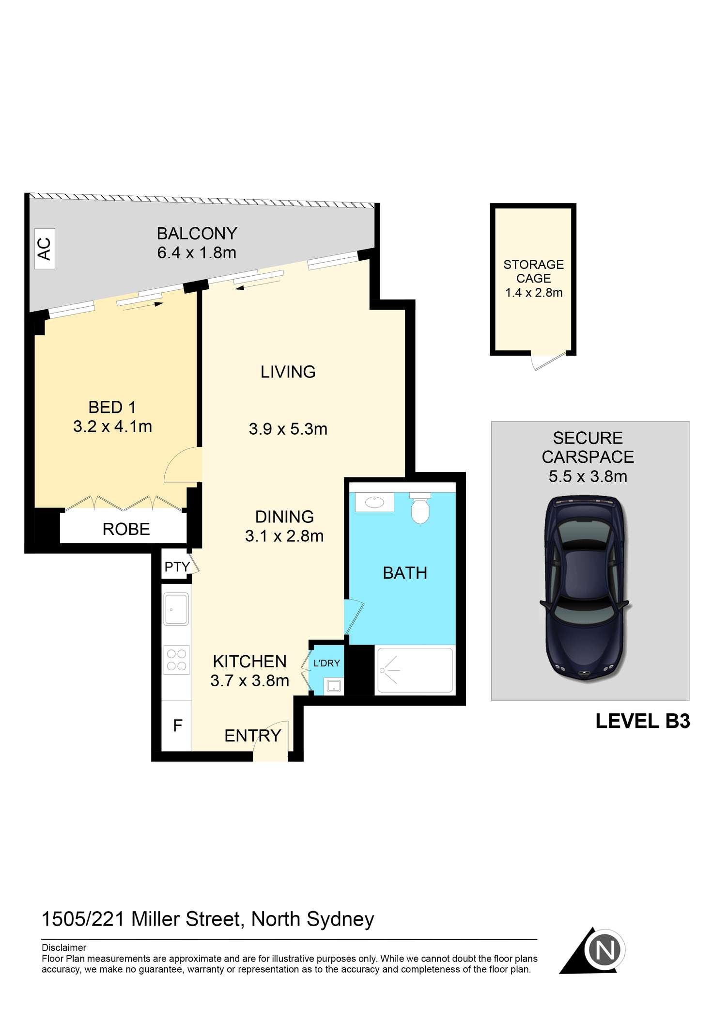 Floorplan of Homely apartment listing, 1505/221 Miller Street, North Sydney NSW 2060