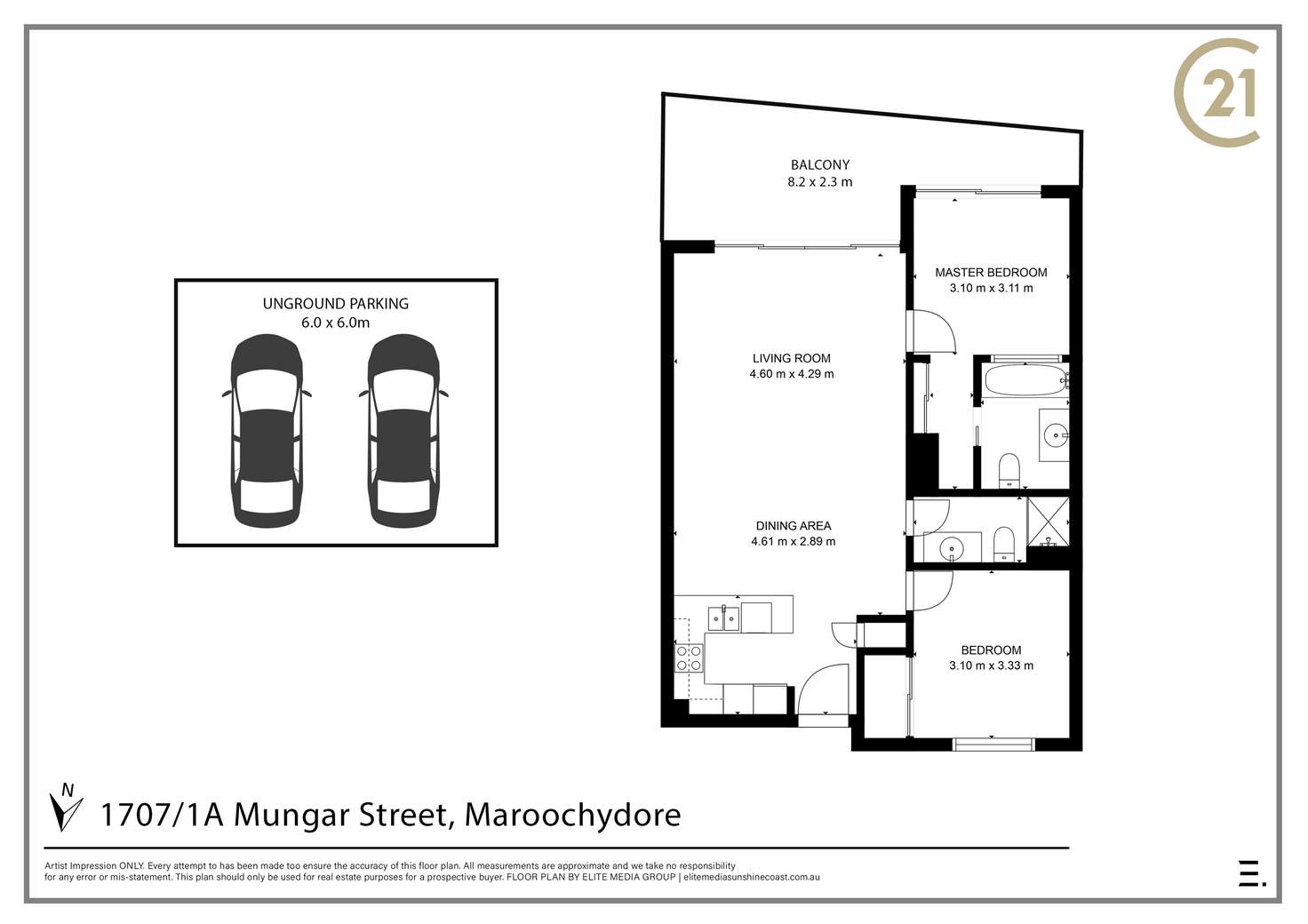 Floorplan of Homely unit listing, 1707/1A Mungar Street, Maroochydore QLD 4558