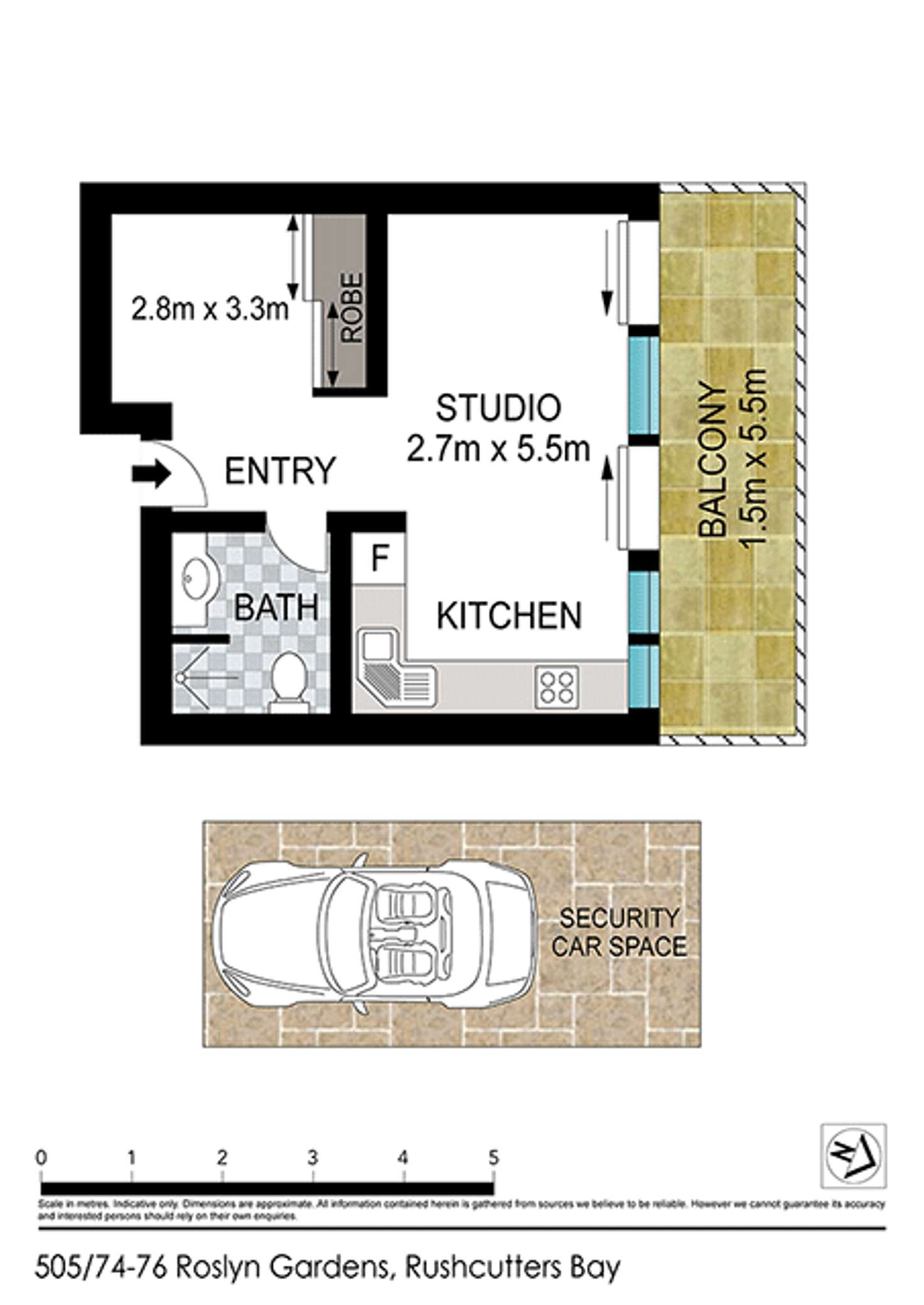 Floorplan of Homely studio listing, 505/74-76 Roslyn   Gardens, Elizabeth Bay NSW 2011