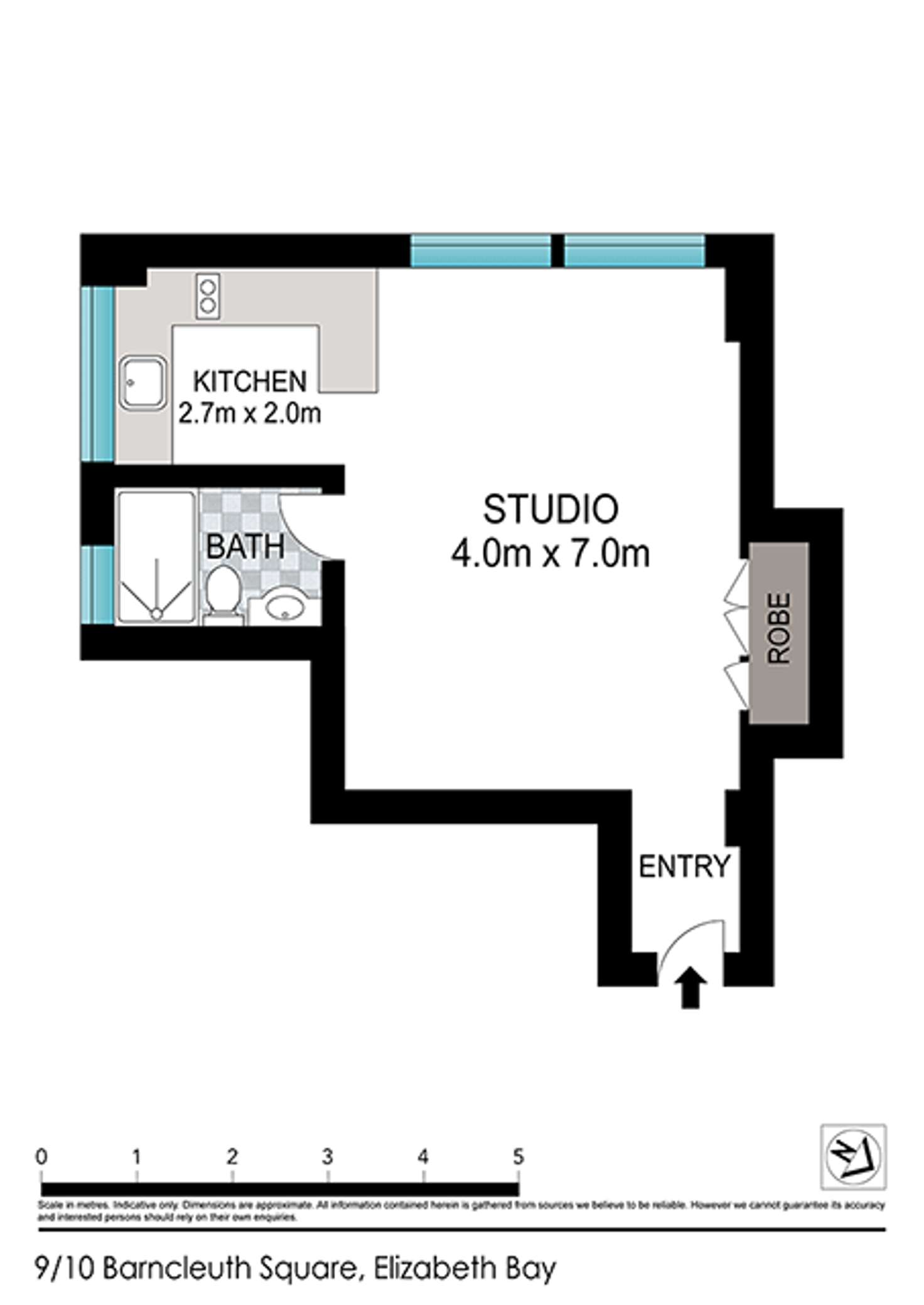 Floorplan of Homely studio listing, 9/10 Barncleuth Square, Elizabeth Bay NSW 2011