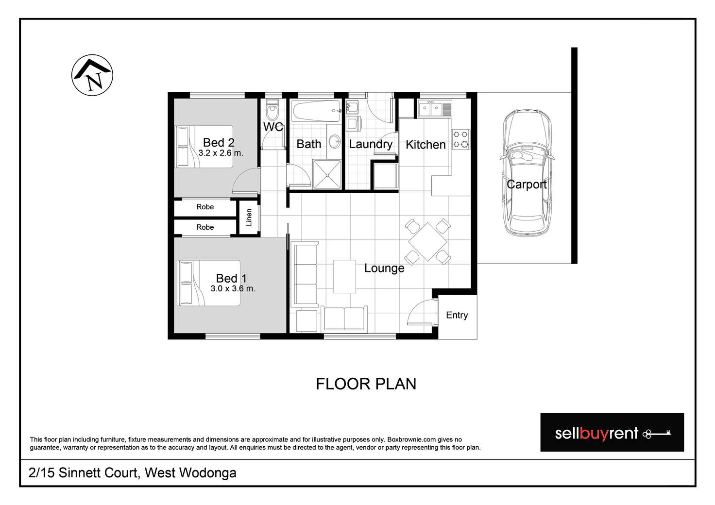 Floorplan of Homely unit listing, 2/15 SINNETT COURT, Wodonga VIC 3690