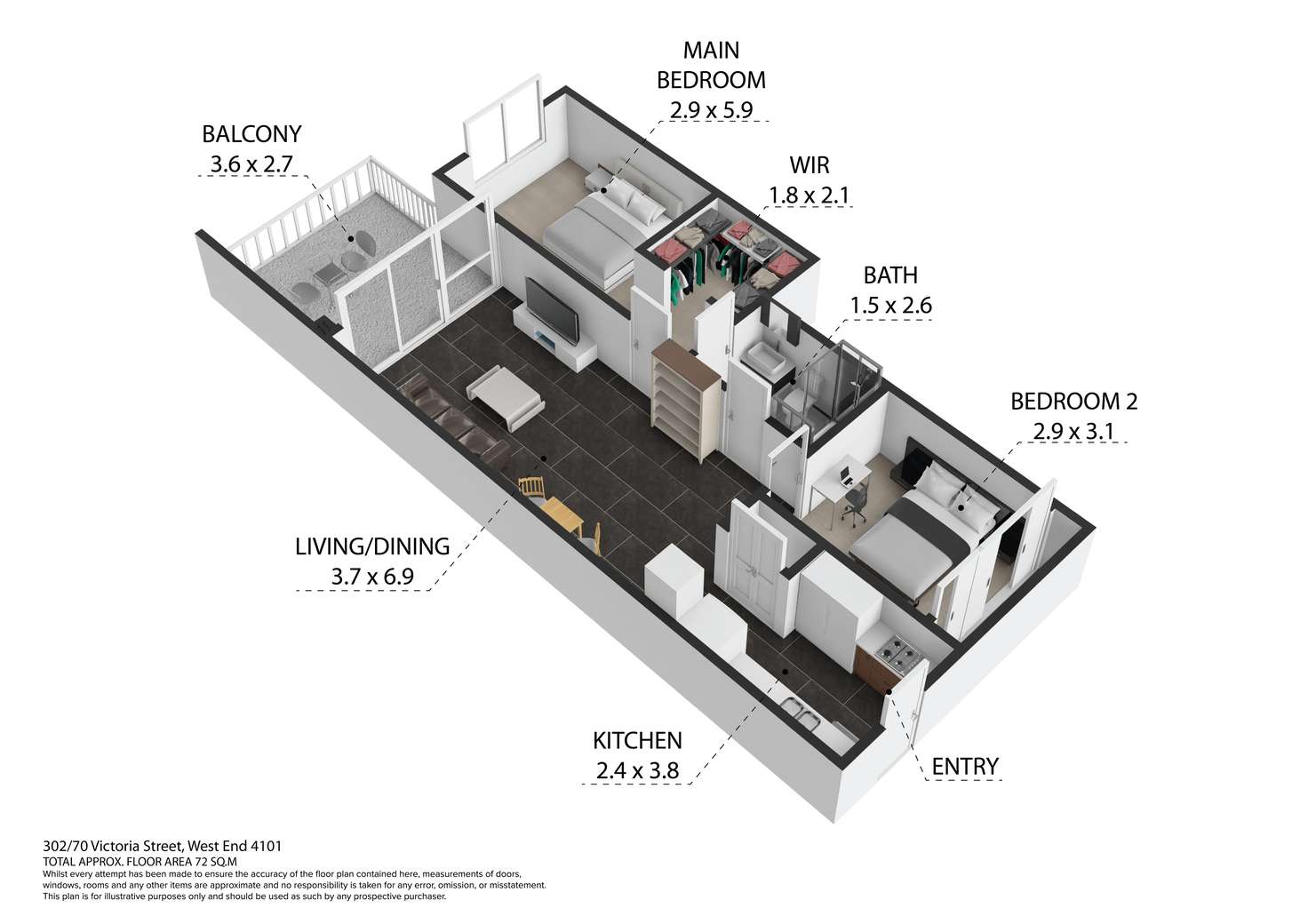 Floorplan of Homely apartment listing, 302/70-78 Victoria Street, West End QLD 4101