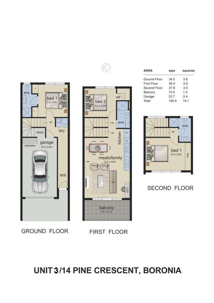 Floorplan of Homely townhouse listing, 3/14 Pine Crescent, Boronia VIC 3155