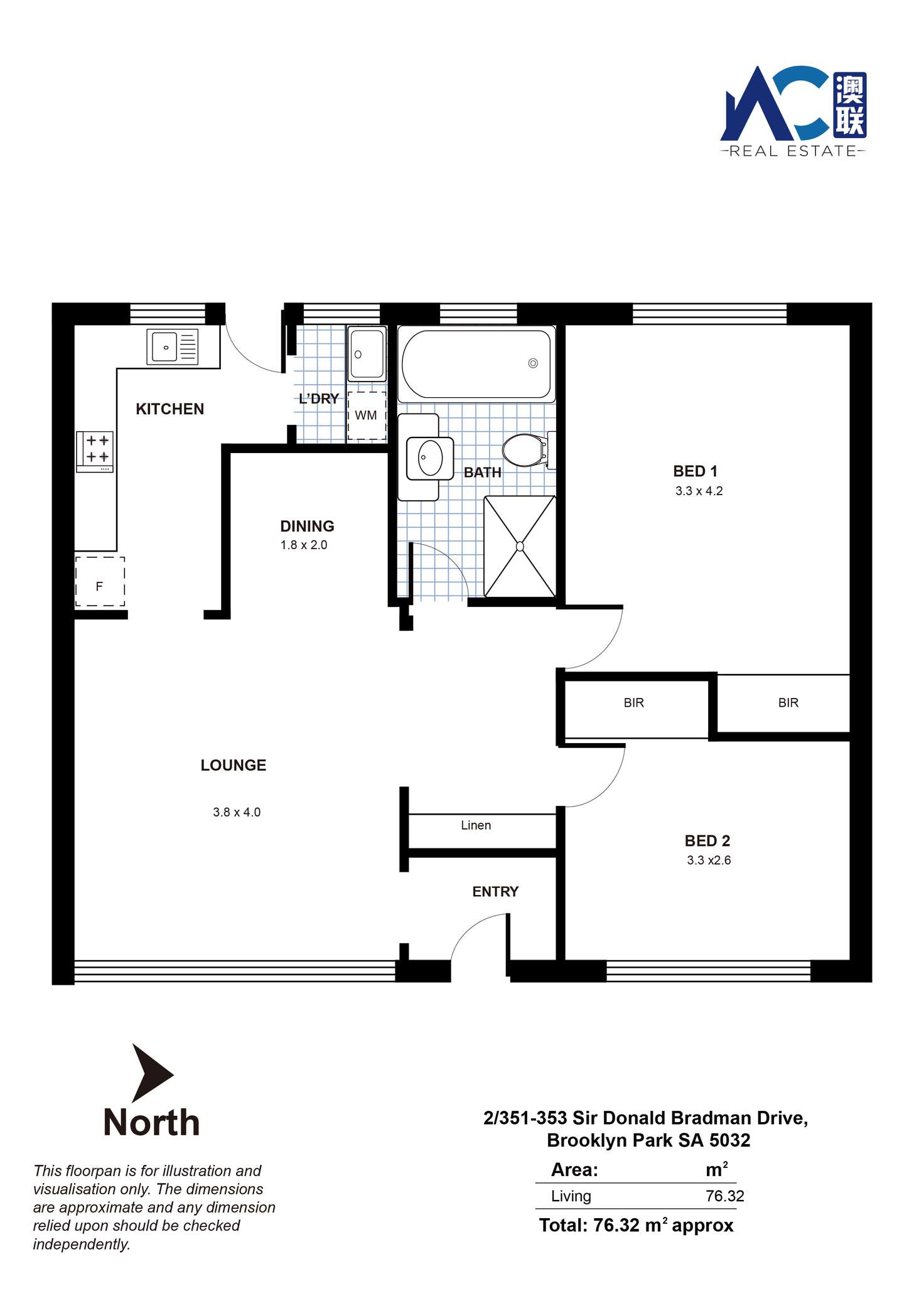 Floorplan of Homely unit listing, 2/351-353 Sir Donald Bradman Drive, Brooklyn Park SA 5032