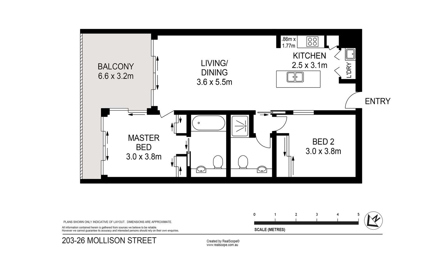 Floorplan of Homely apartment listing, 203/26 Mollison Street, South Brisbane QLD 4101