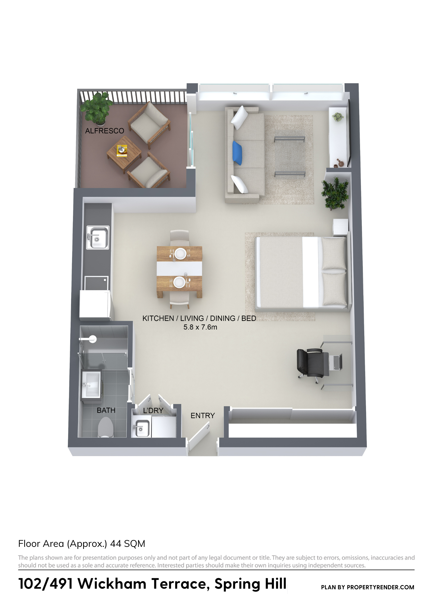 Floorplan of Homely studio listing, 102/491 Wickham Terrace, Spring Hill QLD 4000