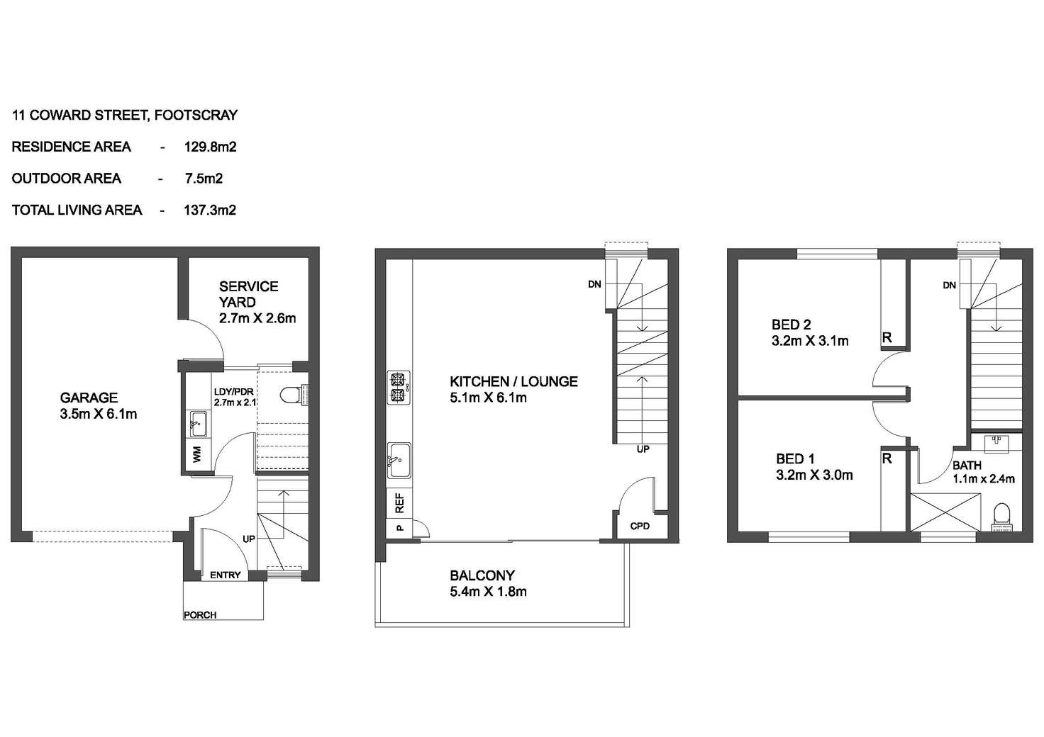 Floorplan of Homely townhouse listing, 3/11 Coward Street, Footscray VIC 3011
