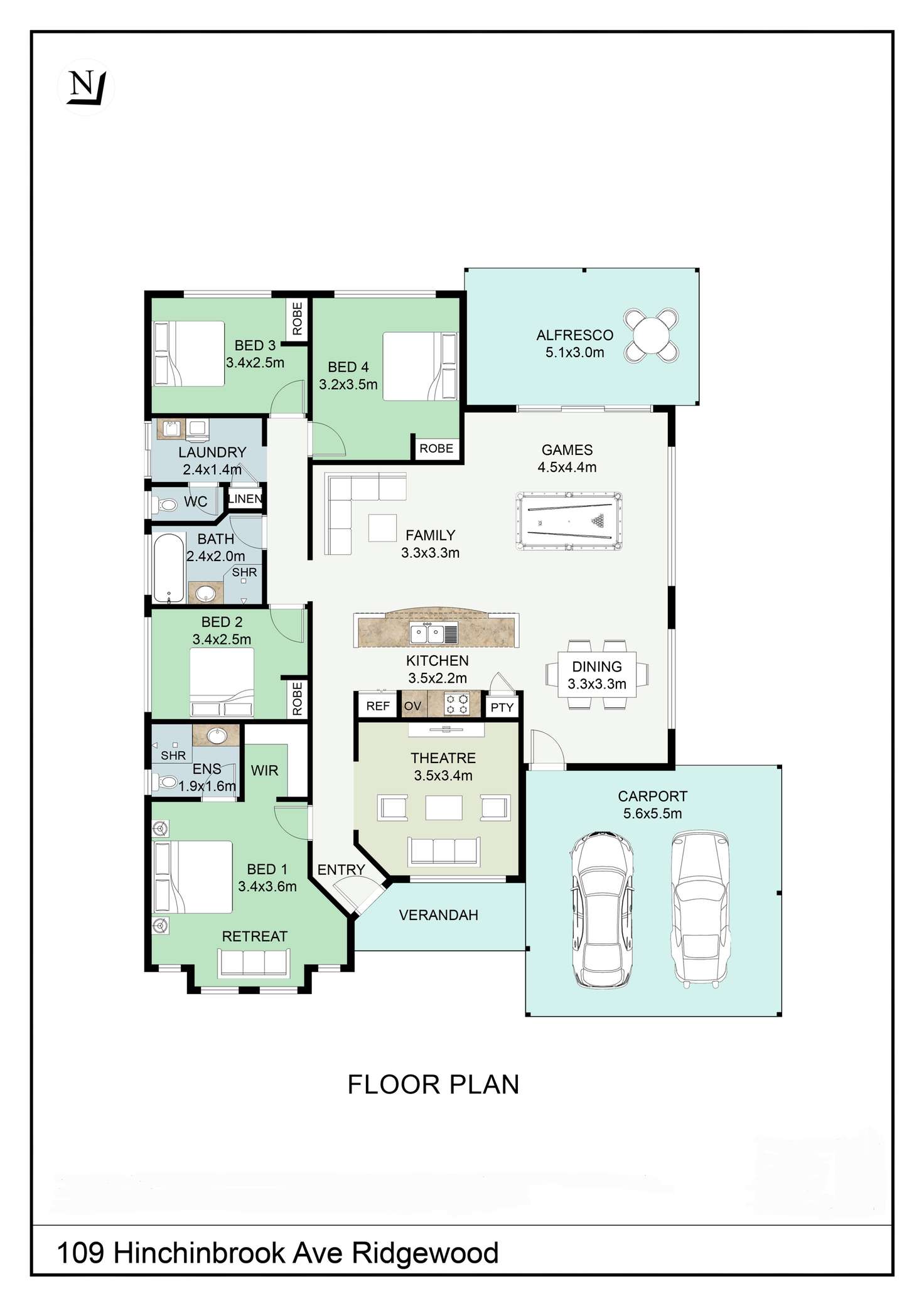 Floorplan of Homely house listing, 109 Hinchinbrook Avenue, Ridgewood WA 6030