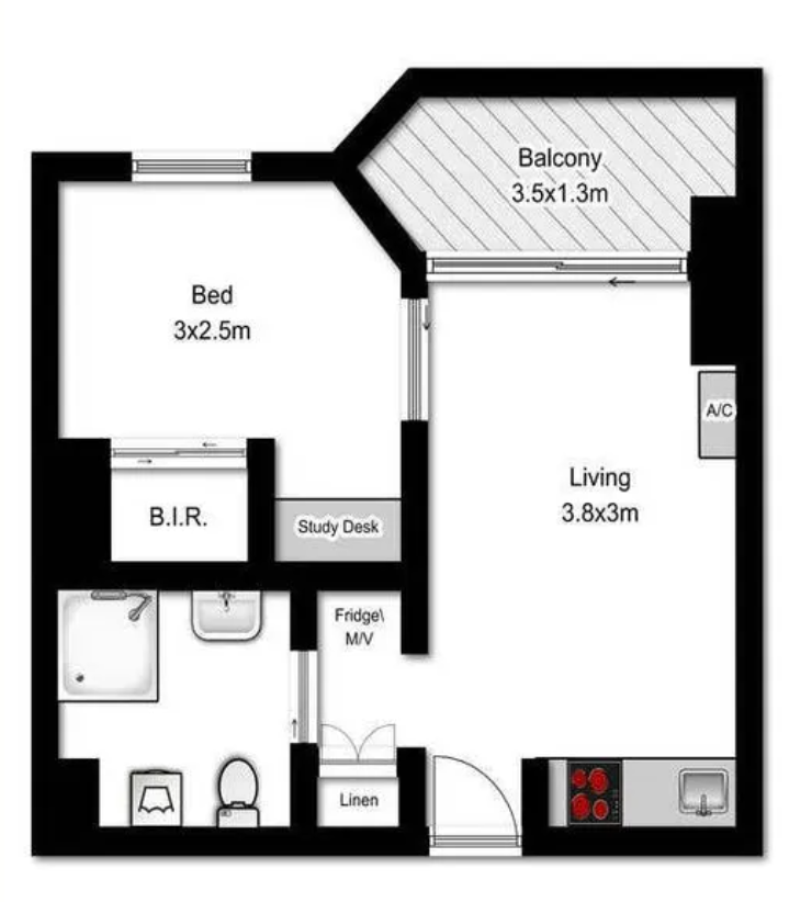 Floorplan of Homely studio listing, 78/220-234 Goulburn Street, Darlinghurst NSW 2010