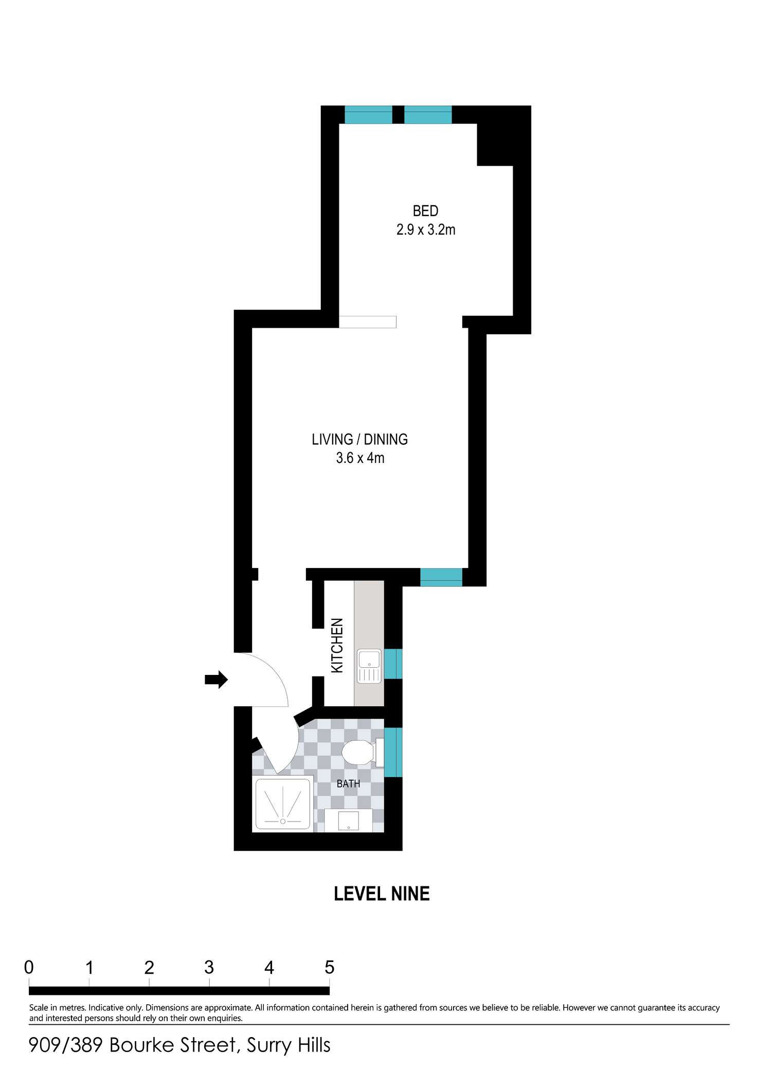 Floorplan of Homely studio listing, 909/389 Bourke Street, Surry Hills NSW 2010