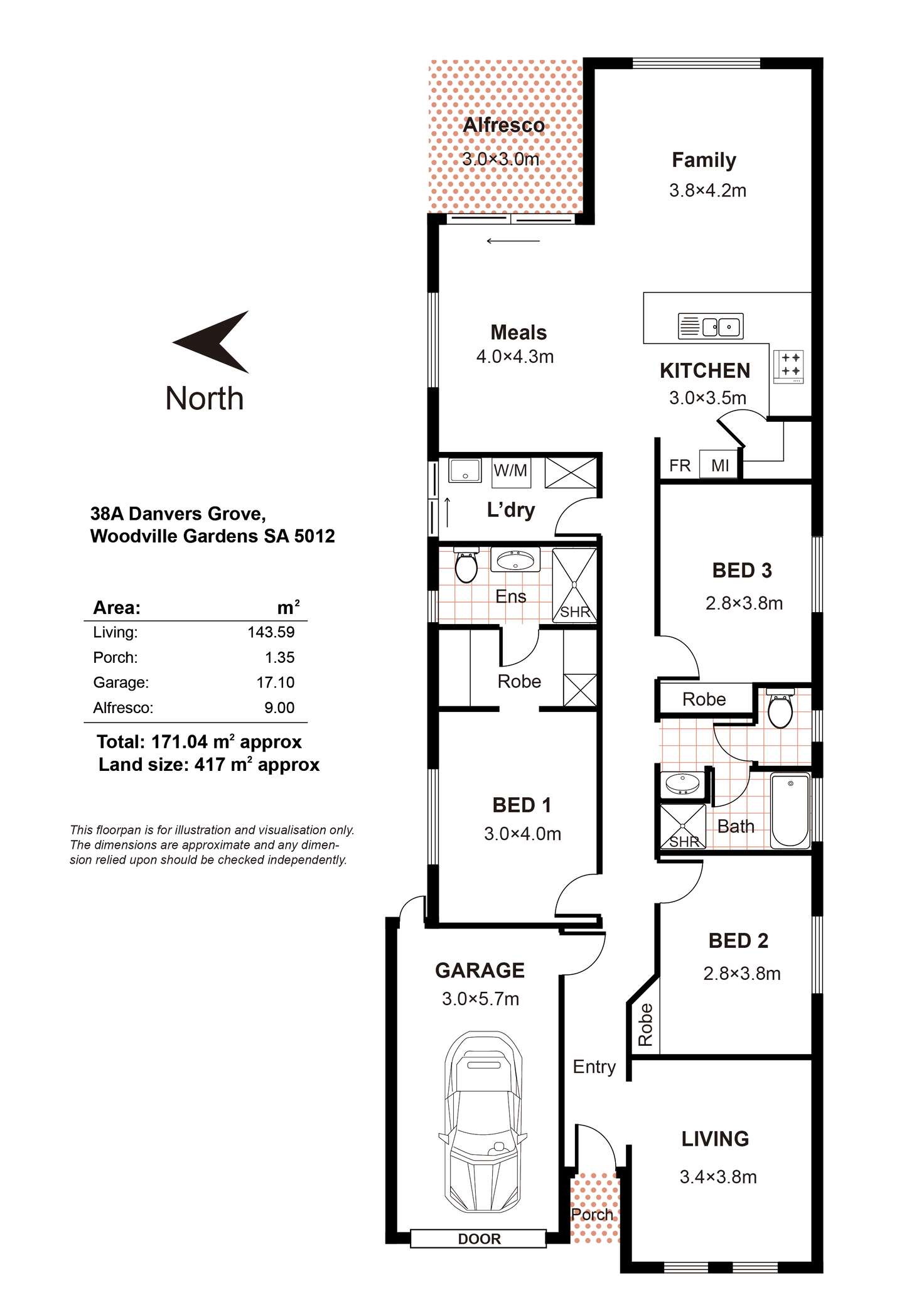 Floorplan of Homely house listing, 38A Danvers Grove, Woodville Gardens SA 5012