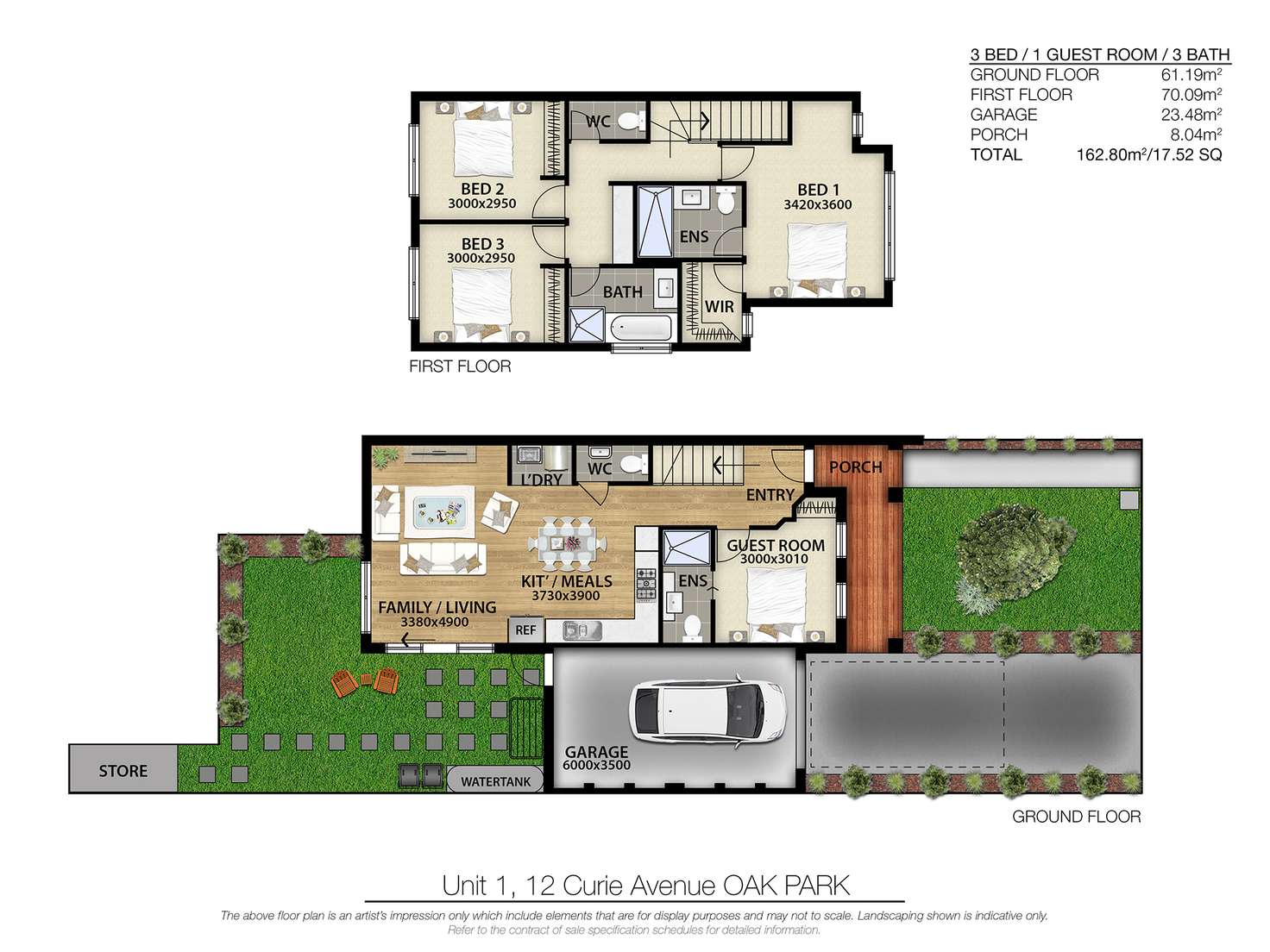 Floorplan of Homely townhouse listing, 1/12 Curie Av, Oak Park VIC 3046