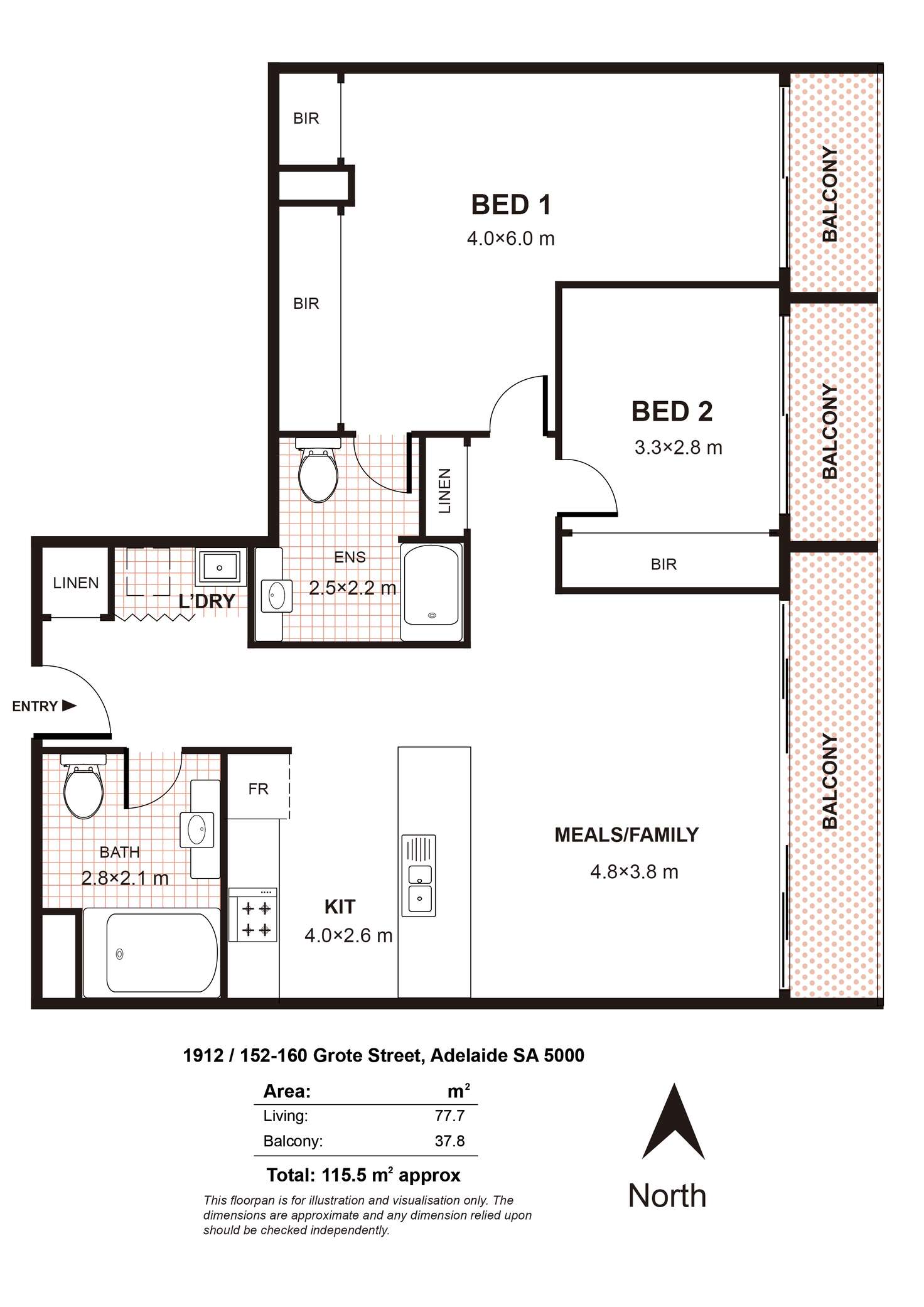 Floorplan of Homely apartment listing, 1912/160 Grote Street, Adelaide SA 5000