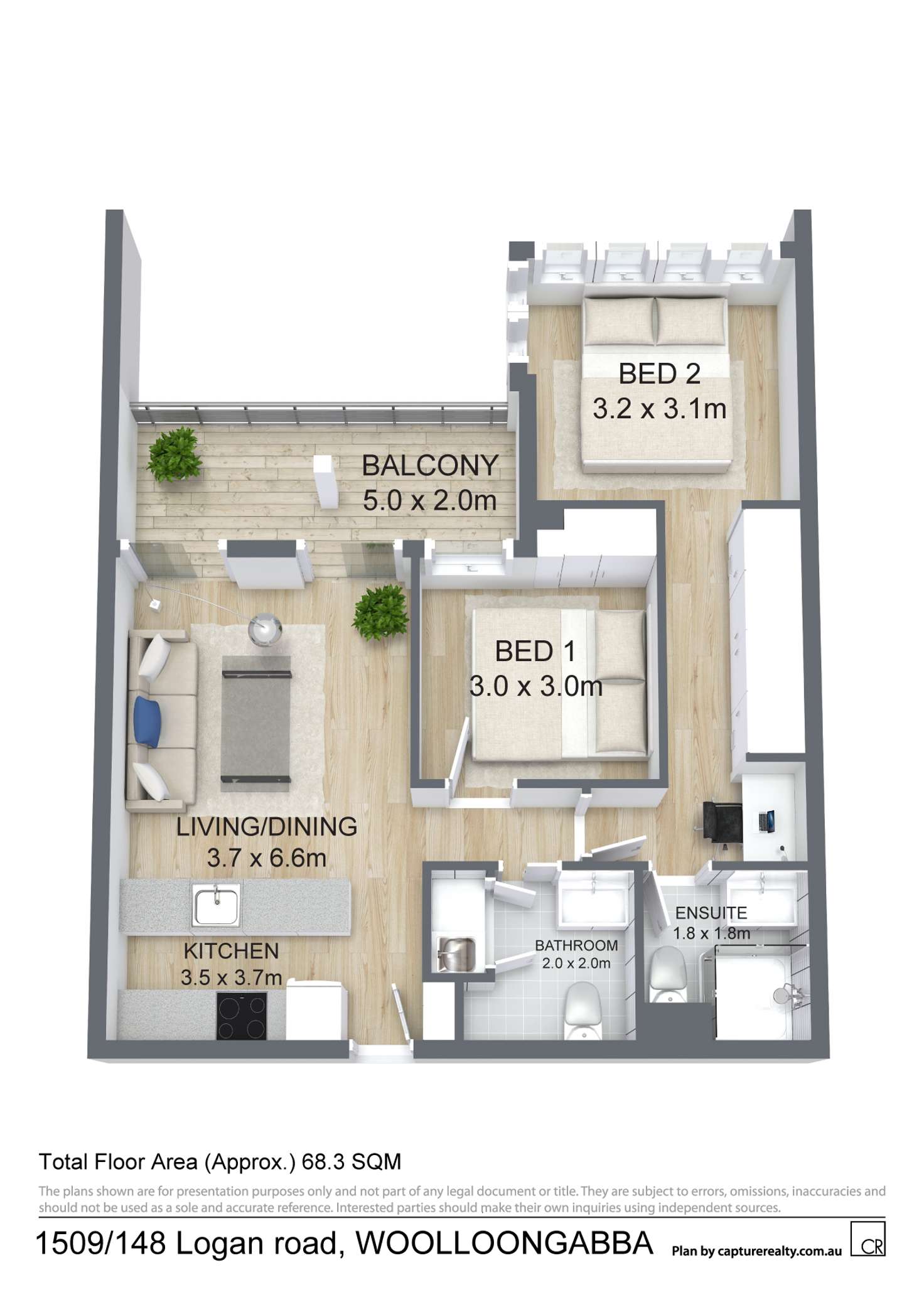 Floorplan of Homely apartment listing, 1509/148 Logan Road, Woolloongabba QLD 4102