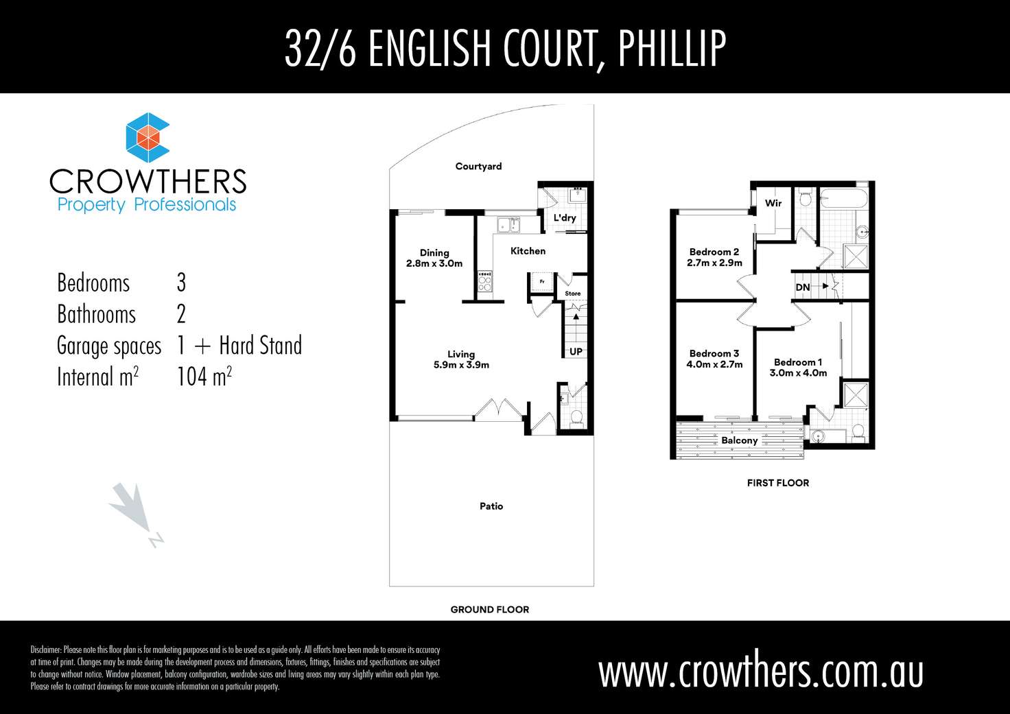 Floorplan of Homely townhouse listing, 32/6 English Court, Phillip ACT 2606