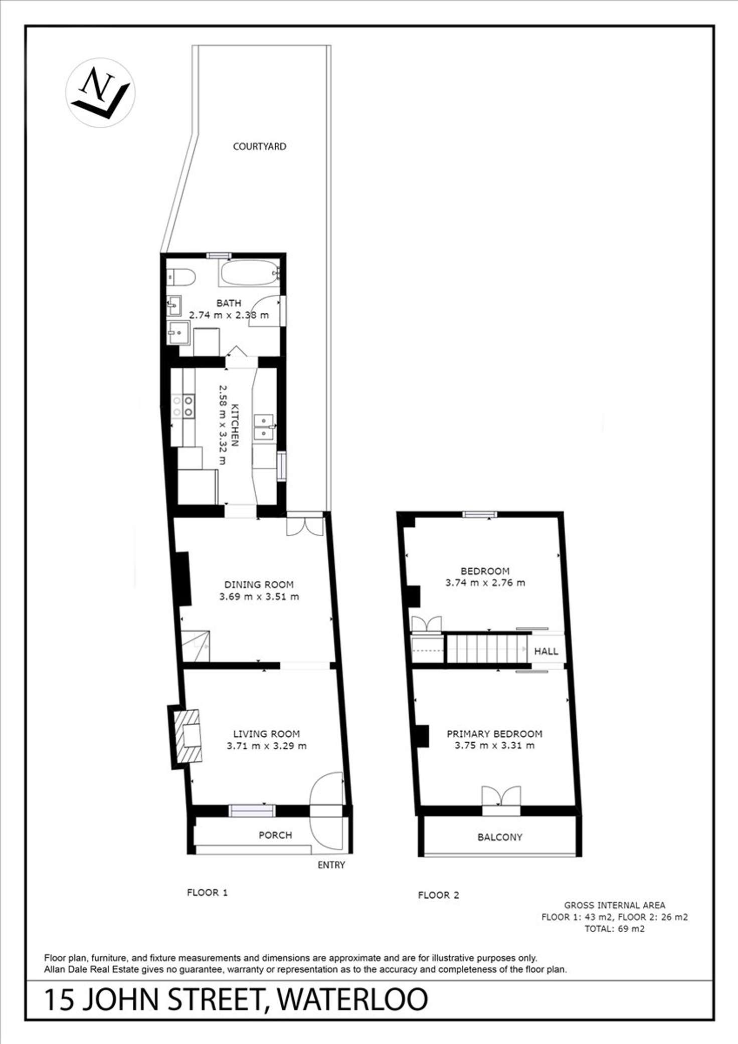 Floorplan of Homely terrace listing, 15 John Street, Waterloo NSW 2017