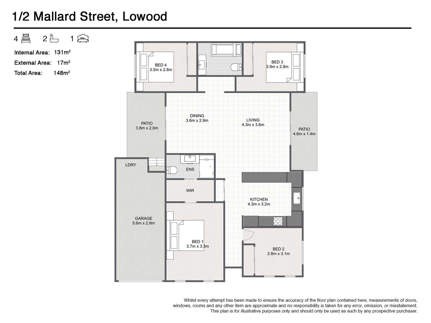 Floorplan of Homely semiDetached listing, U1/2 Mallard Street, Lowood QLD 4311