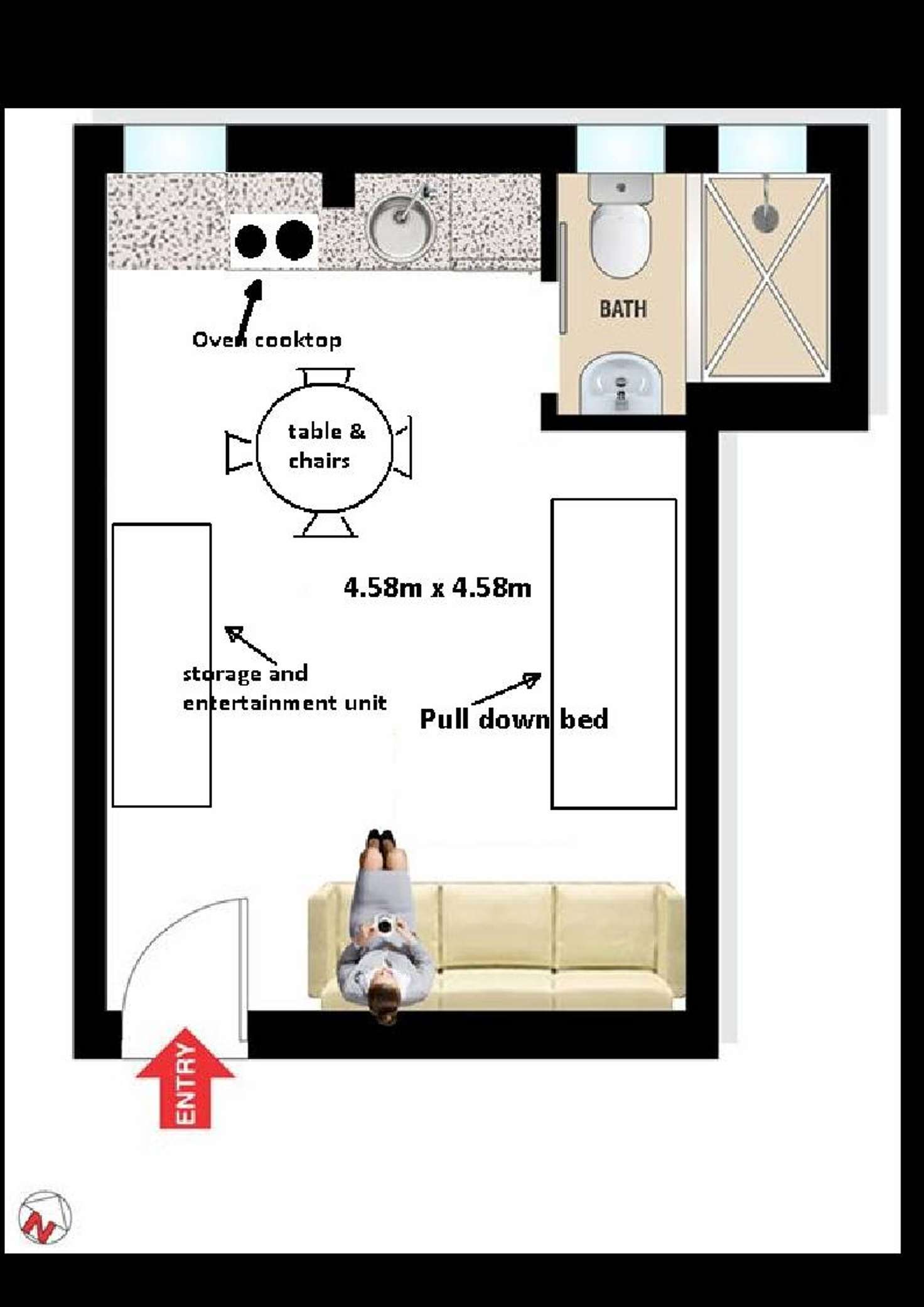 Floorplan of Homely studio listing, 76/19-23 Forbes Street, Woolloomooloo NSW 2011