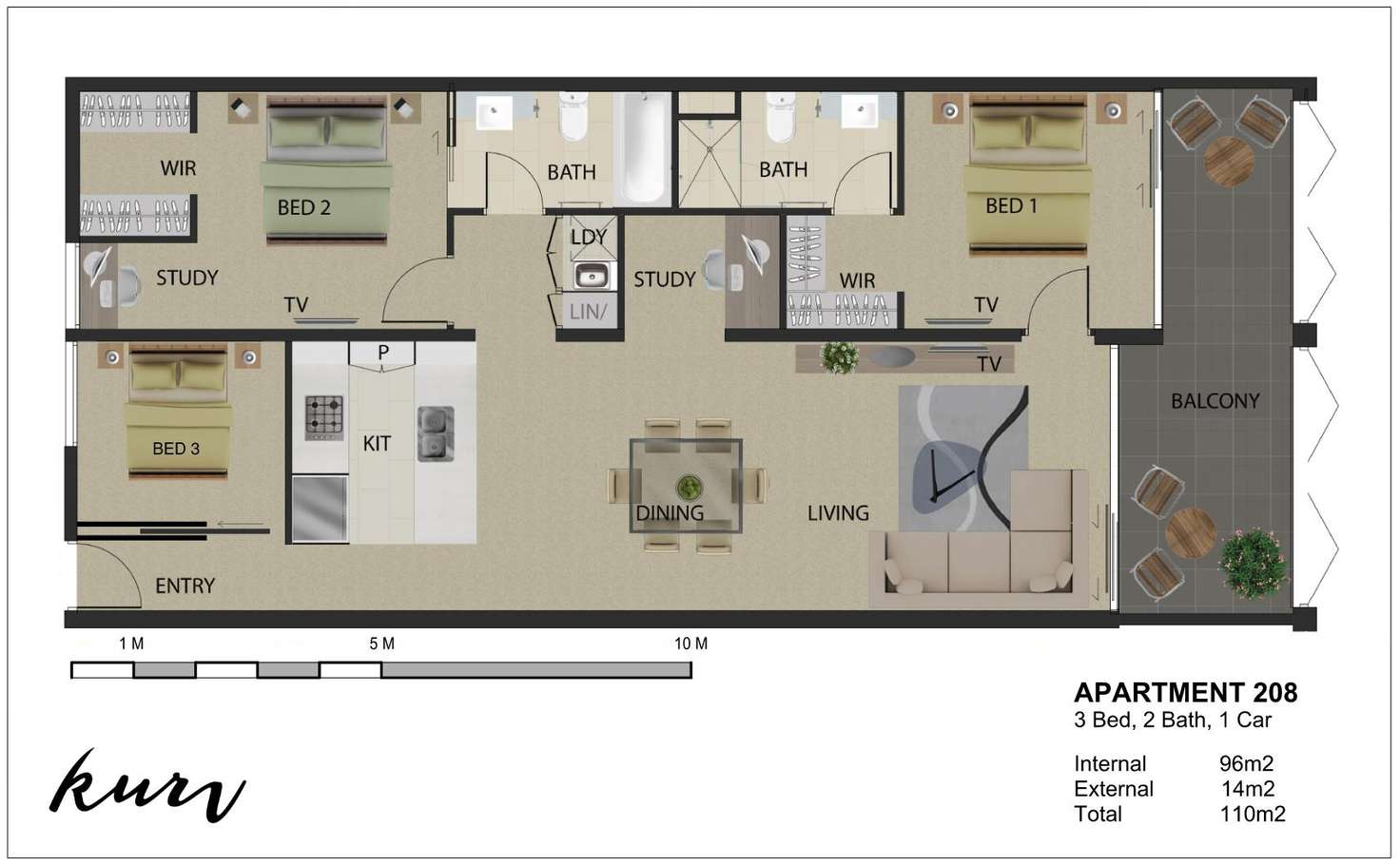 Floorplan of Homely apartment listing, 208/31 Longland Street, Newstead QLD 4006