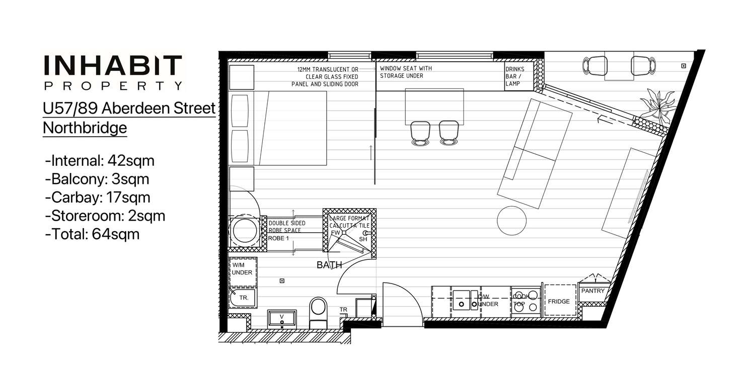 Floorplan of Homely apartment listing, 57/89 Aberdeen Street, Northbridge WA 6003
