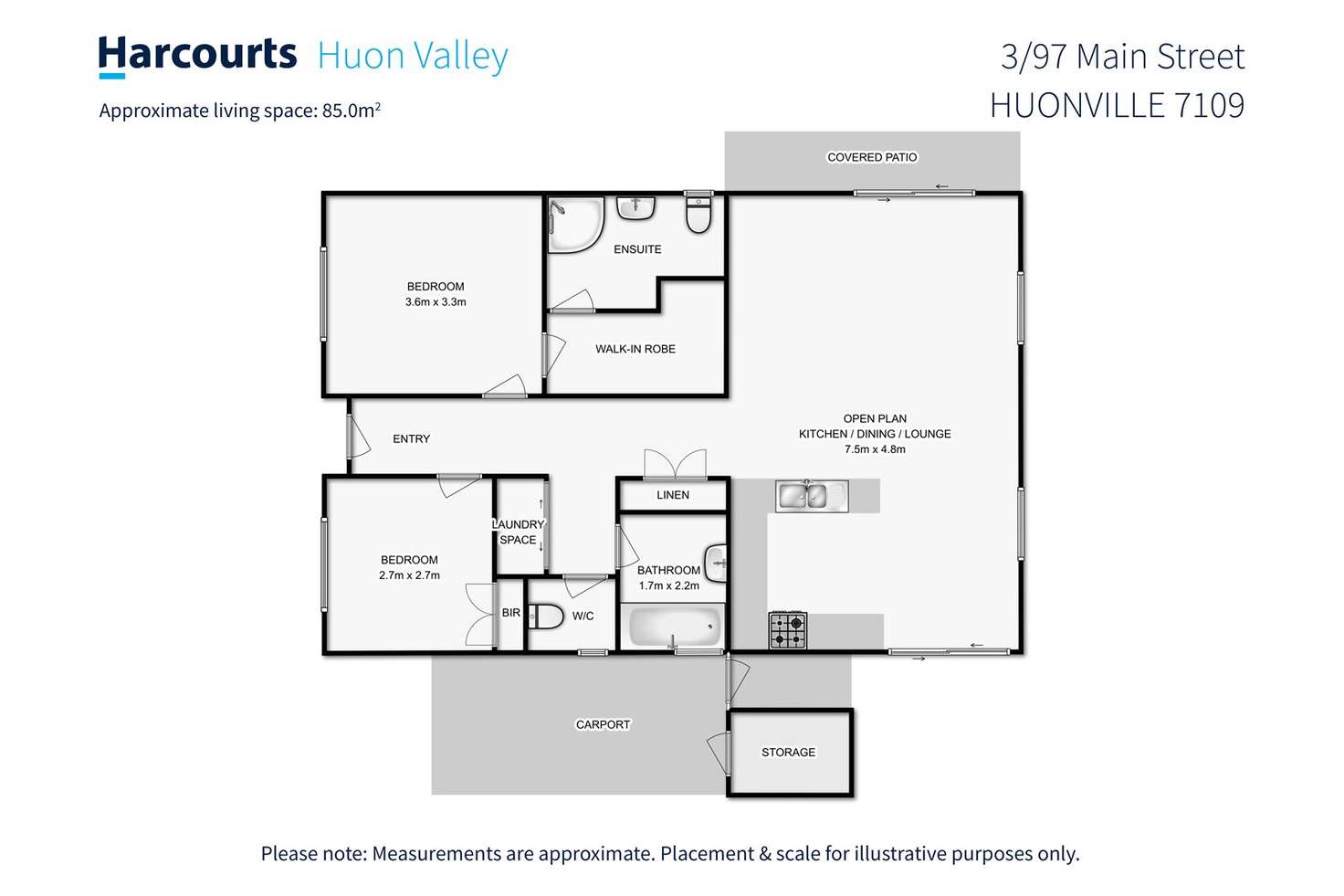 Floorplan of Homely unit listing, 3/97 Main Street, Huonville TAS 7109