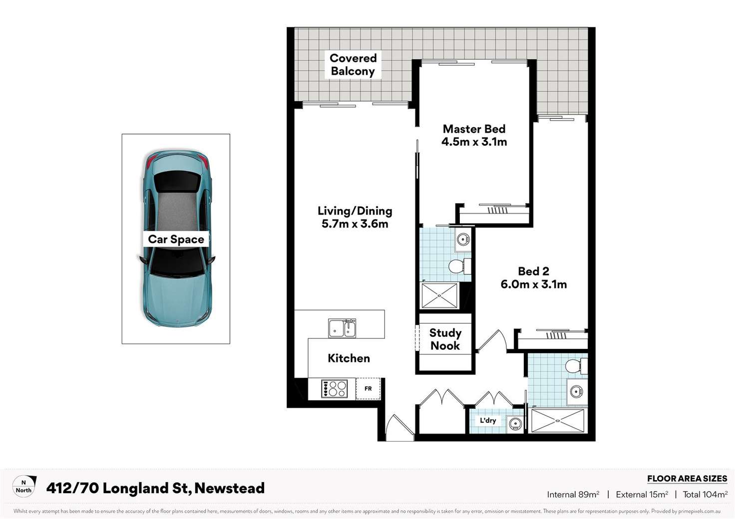 Floorplan of Homely unit listing, 412/70 Longland St, Newstead QLD 4006