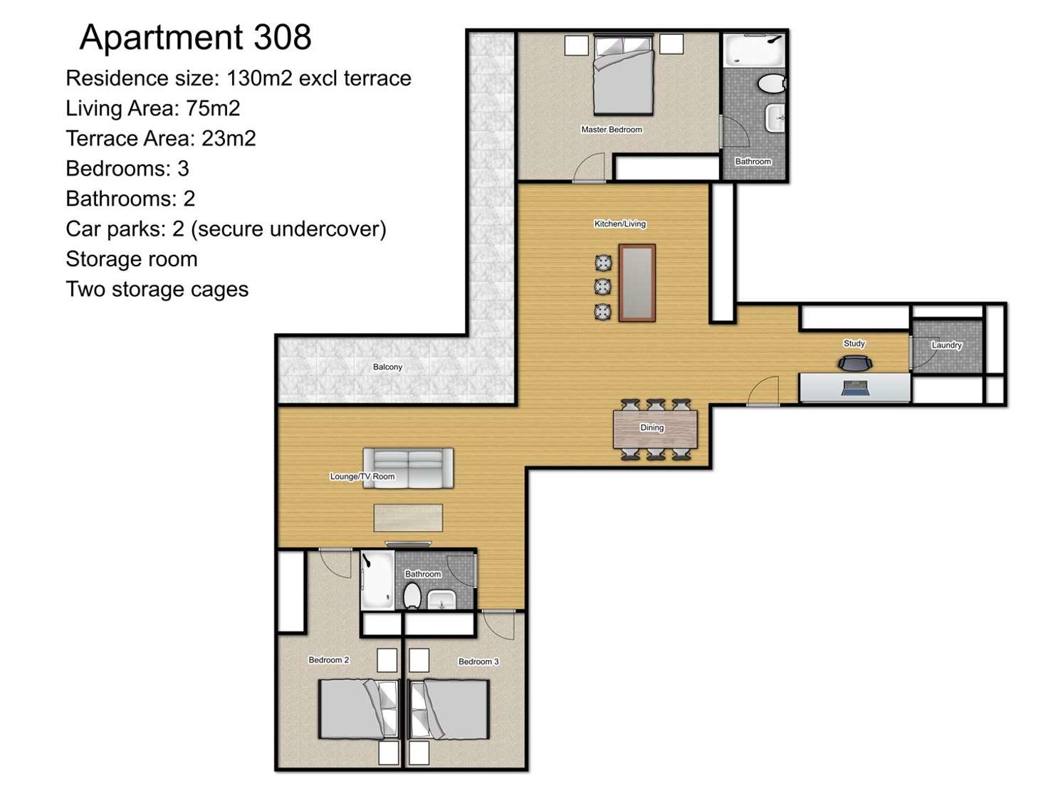 Floorplan of Homely apartment listing, 308/2 Tweed Street, Hawthorn VIC 3122