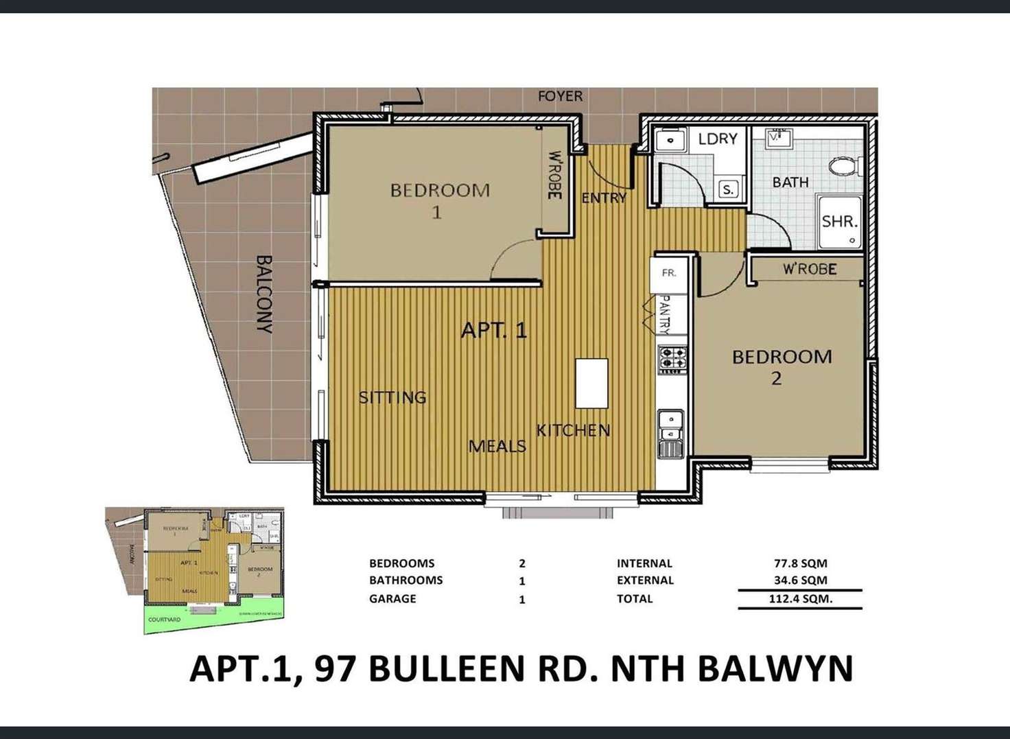 Floorplan of Homely apartment listing, 1/97 Bulleen Road, Balwyn North VIC 3104