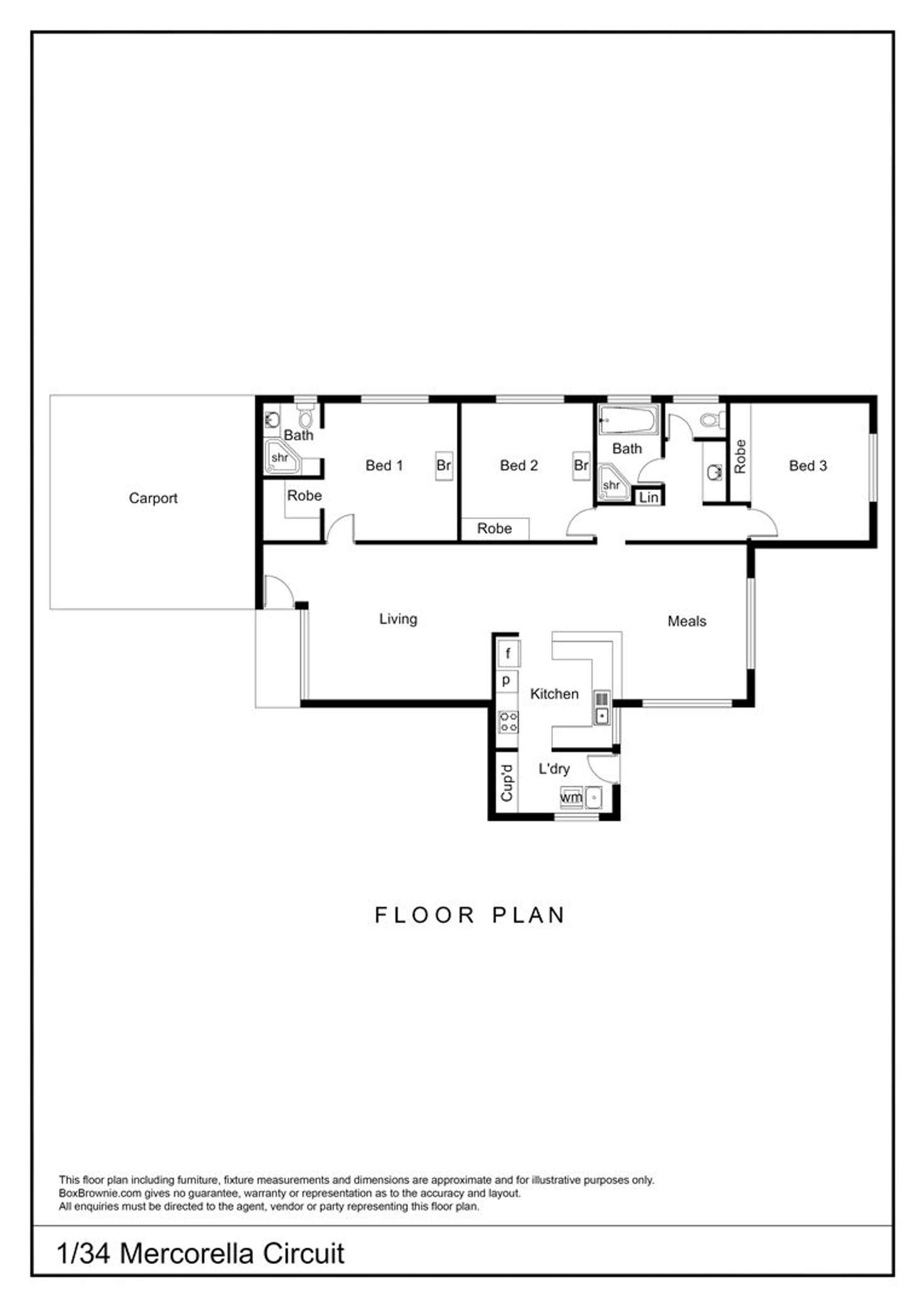 Floorplan of Homely semiDetached listing, 1/34 Mercorella Circuit, Sadadeen NT 870