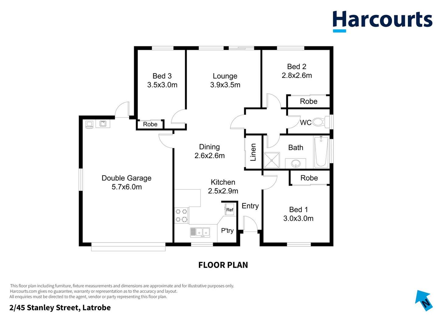 Floorplan of Homely unit listing, 2/45 Stanley Street, Latrobe TAS 7307