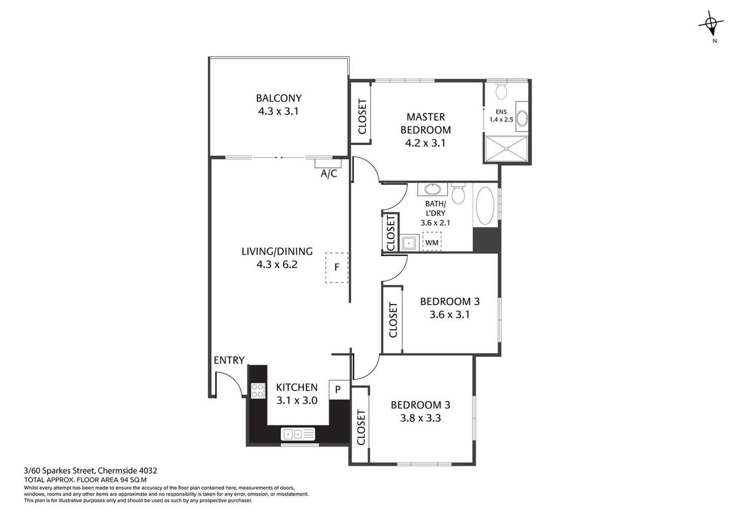 Floorplan of Homely unit listing, 3/60 Sparkes Street, Chermside QLD 4032