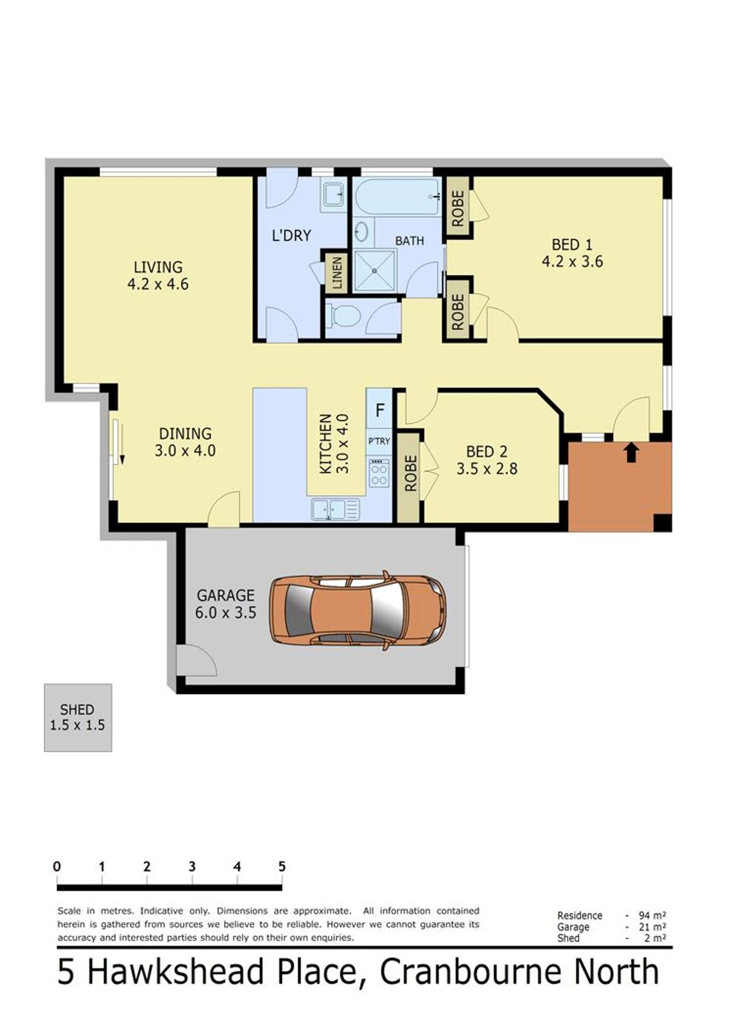 Floorplan of Homely unit listing, 5 Hawkshead Place, Cranbourne North VIC 3977