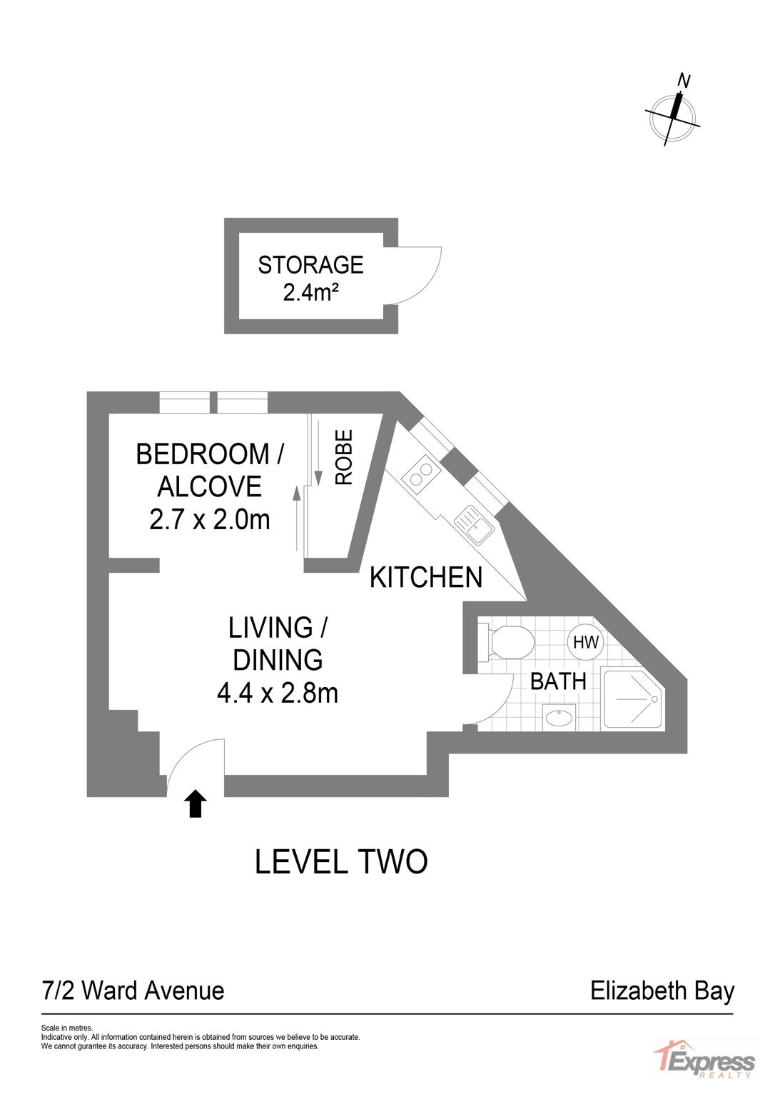 Floorplan of Homely studio listing, 7/2 Ward Ave, Elizabeth Bay NSW 2011