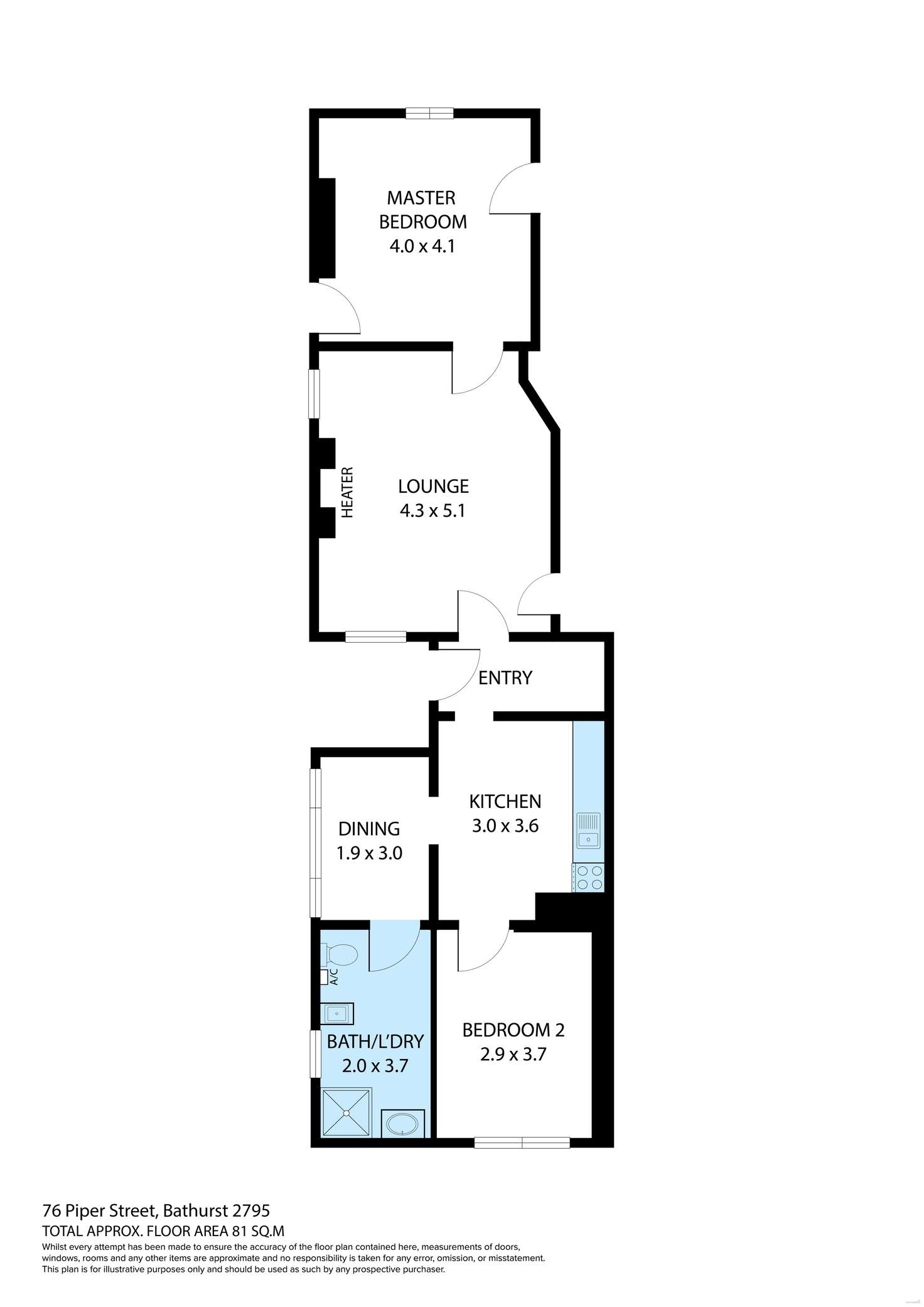 Floorplan of Homely unit listing, 76A Piper Street, Bathurst NSW 2795